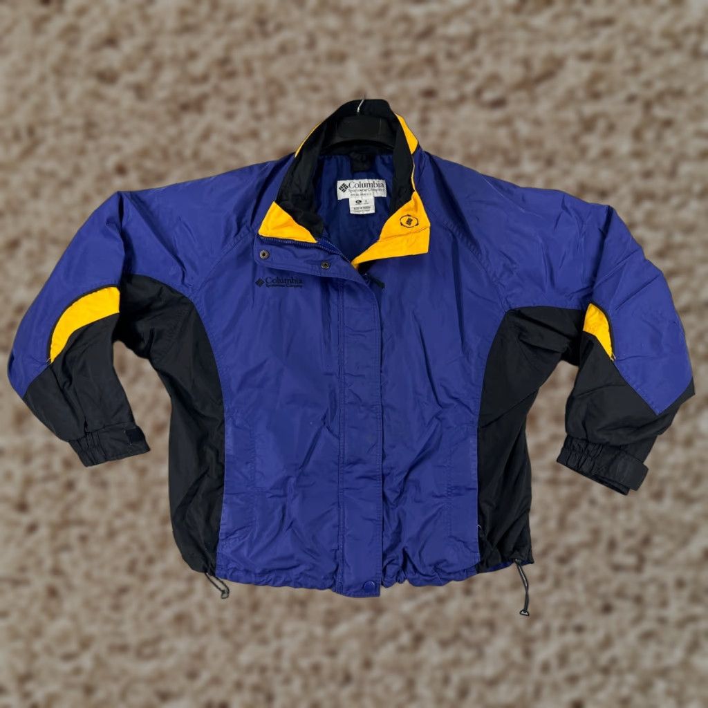 Vintage Columbia Jacket Womens XL Blue Black Yellow Windbreaker Hooded Full Zip Lightweight Casual Pockets Autumn Winter 90s Outdoor Mens Womens Girls Boys Size XL / US 12-14 / IT 48-50 - 1 Thumbnail