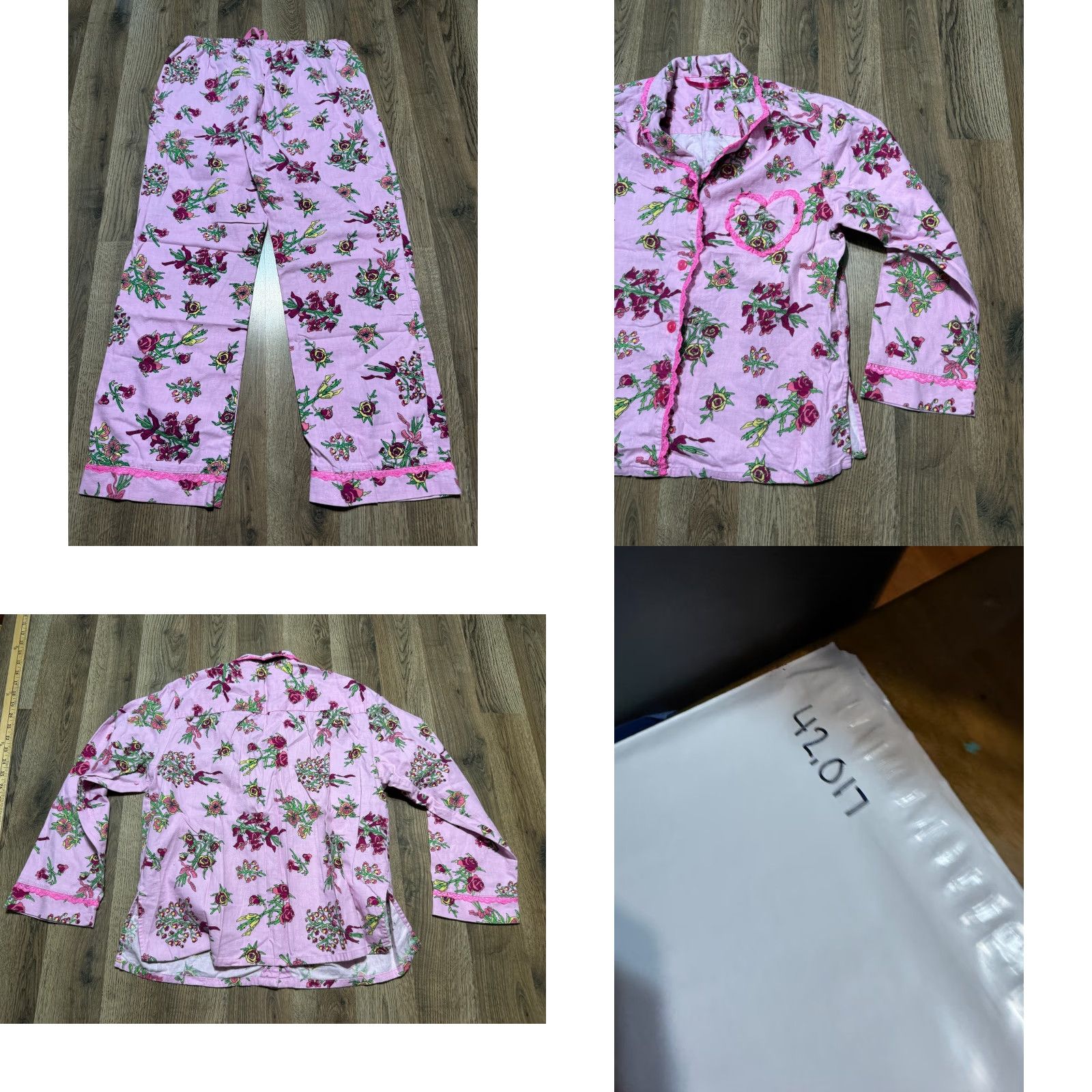 Vintage Sleepwear Set Women's Medium Pink Floral Long Sleeve Button Up & Pants Size M / US 6-8 / IT 42-44 - 9 Thumbnail