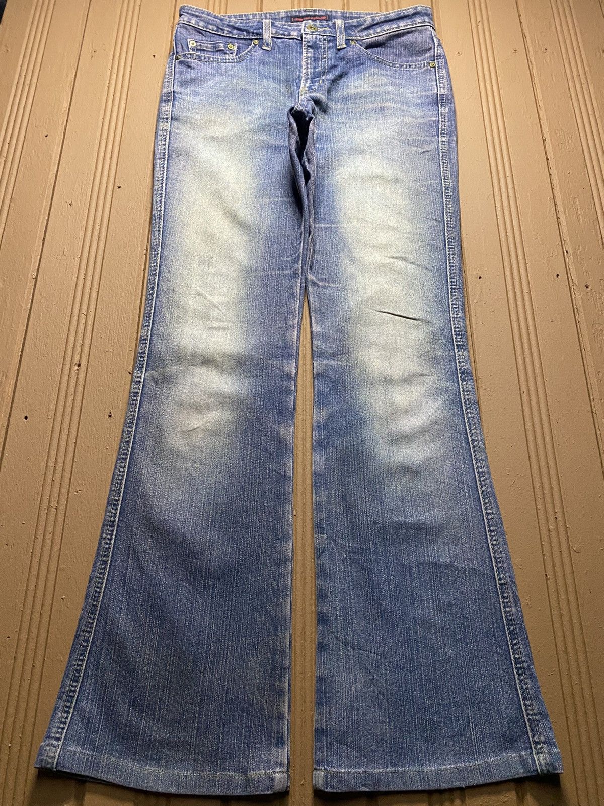 Hypebeast Japanese Brand 90’s Vibe Rue de France Fade Blue Flare Jeans Size US 29 - 1 Thumbnail