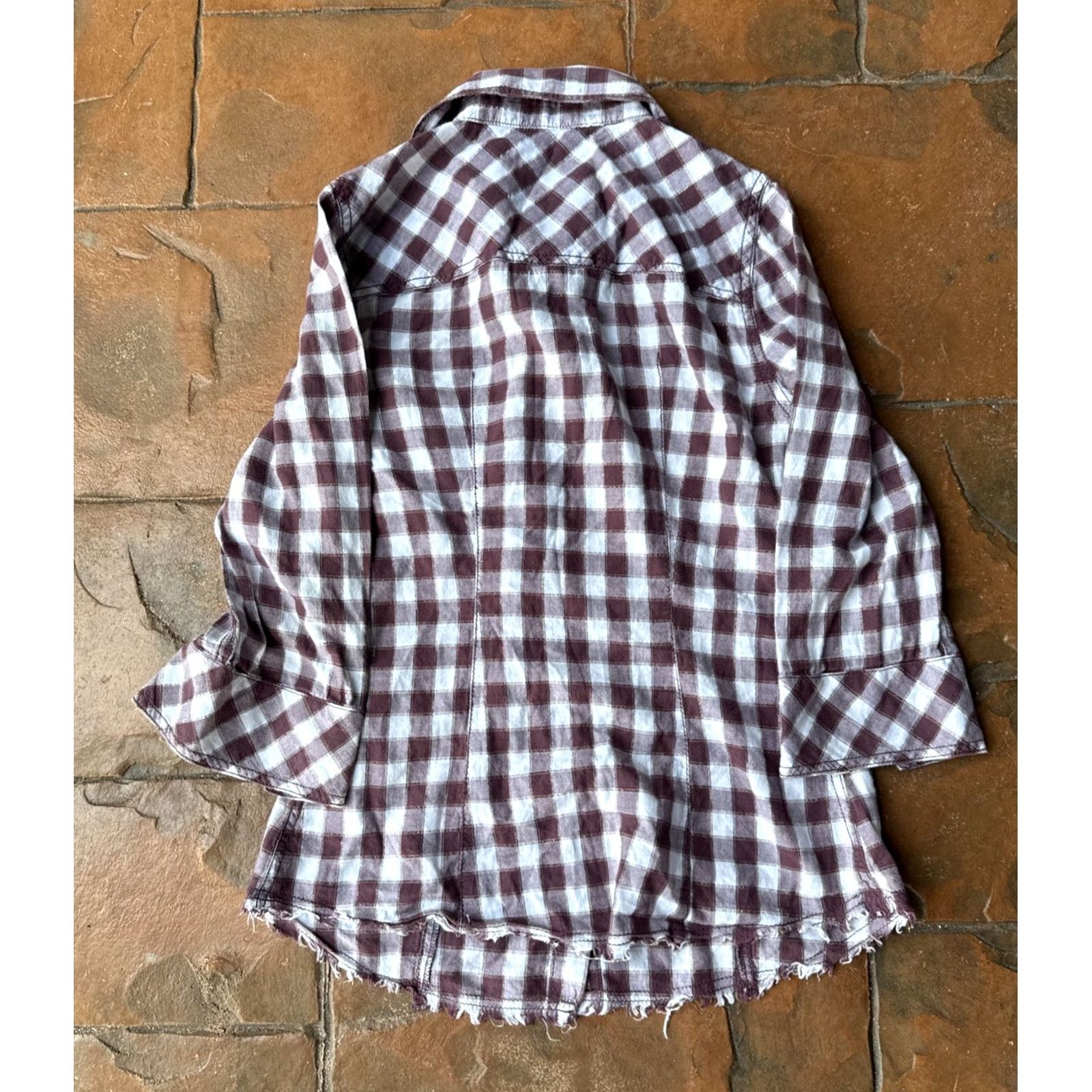 Guess GUESS Jeans Plaid Western Pearl Snap Long Sleeve Shirt Women's M Distressed Casual, Button-Up, 100% Cotton, Multicolor Size M / US 6-8 / IT 42-44 - 3 Thumbnail