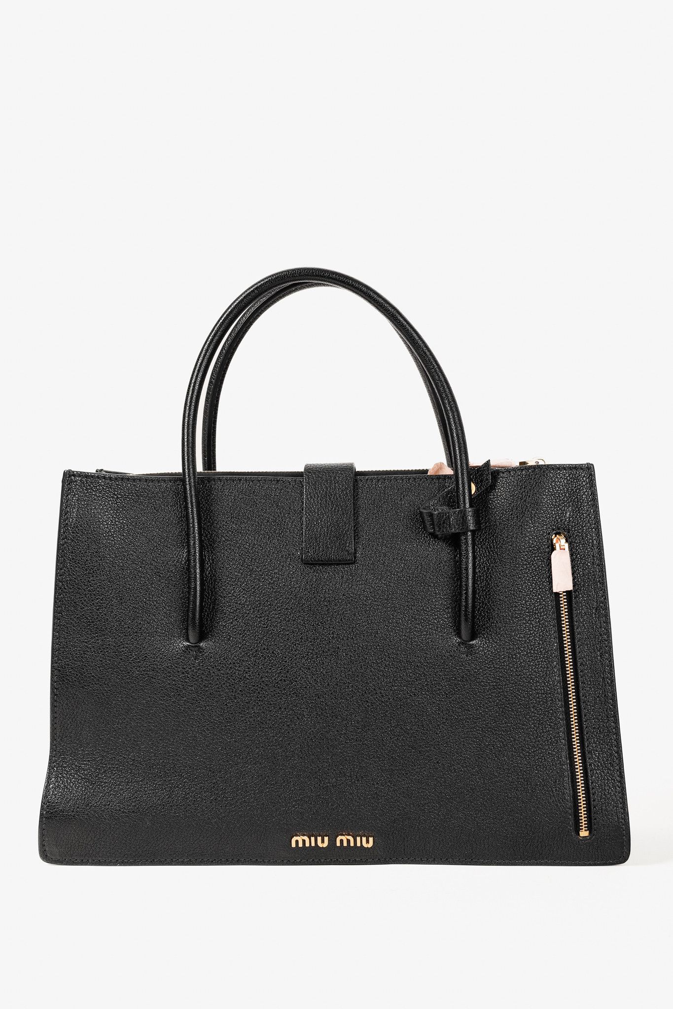 Miu Miu Nero Madras Leather Accordion Tote