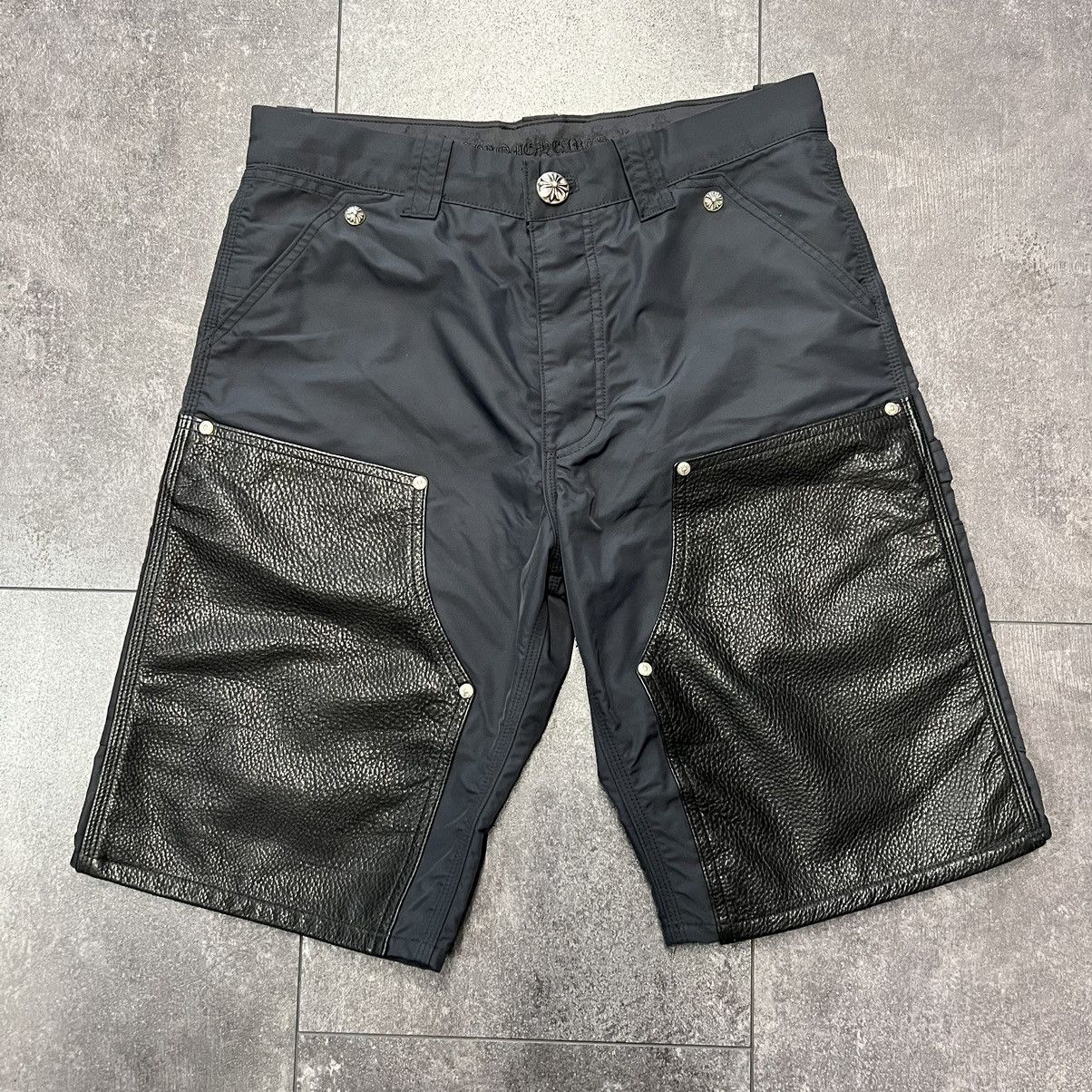 image of Chrome Hearts Nylon Leather Double Knee Carpenter Shorts in Black, Men's (Size 30)