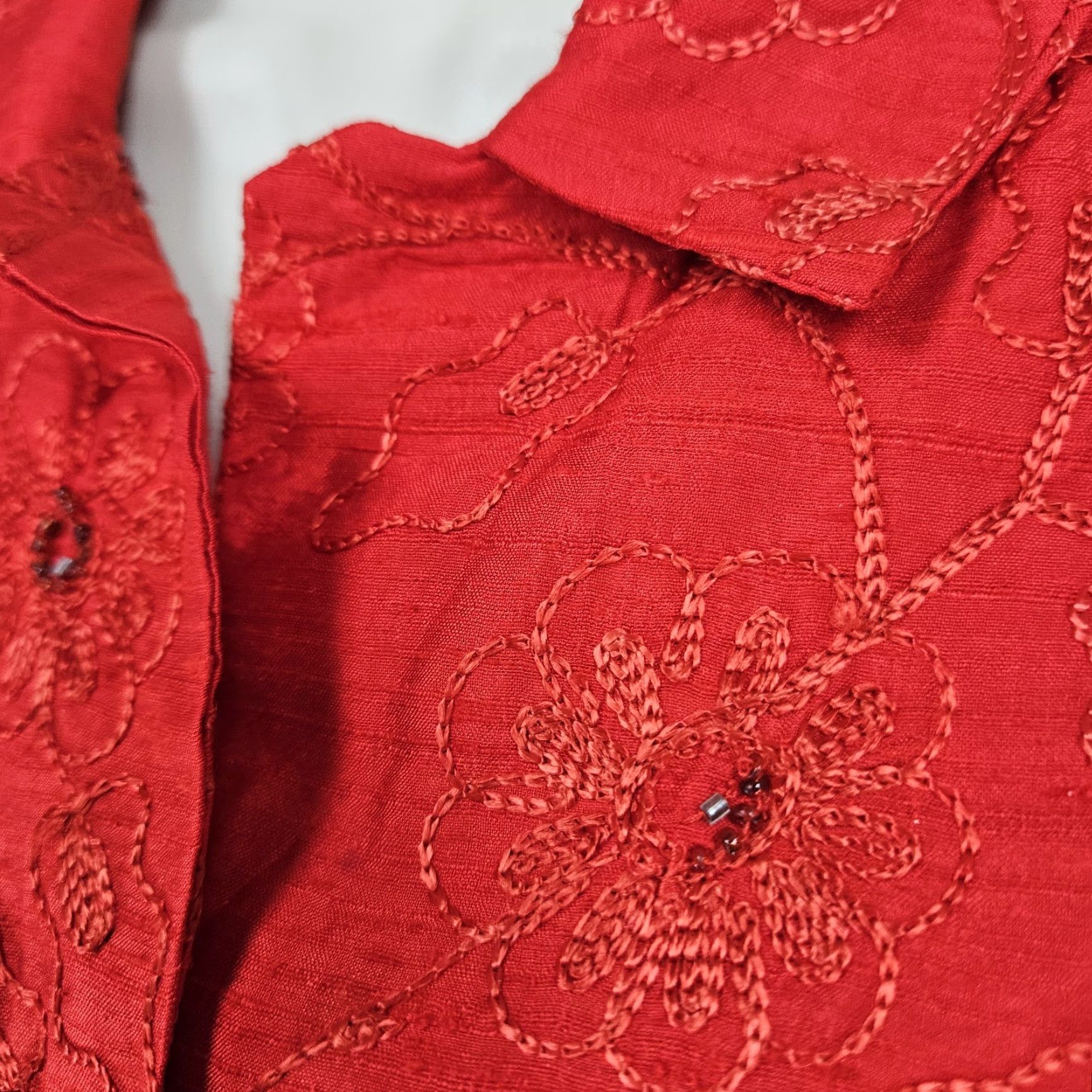 Vintage VTG Chico's Design Red Silk Embroidered Beaded 3/4 Sleeve Top Shirt Womens 3 US 16 Floral Silk Beaded Embroidered 100% Subscription? Size XS / US 0-2 / IT 36-38 - 5 Thumbnail