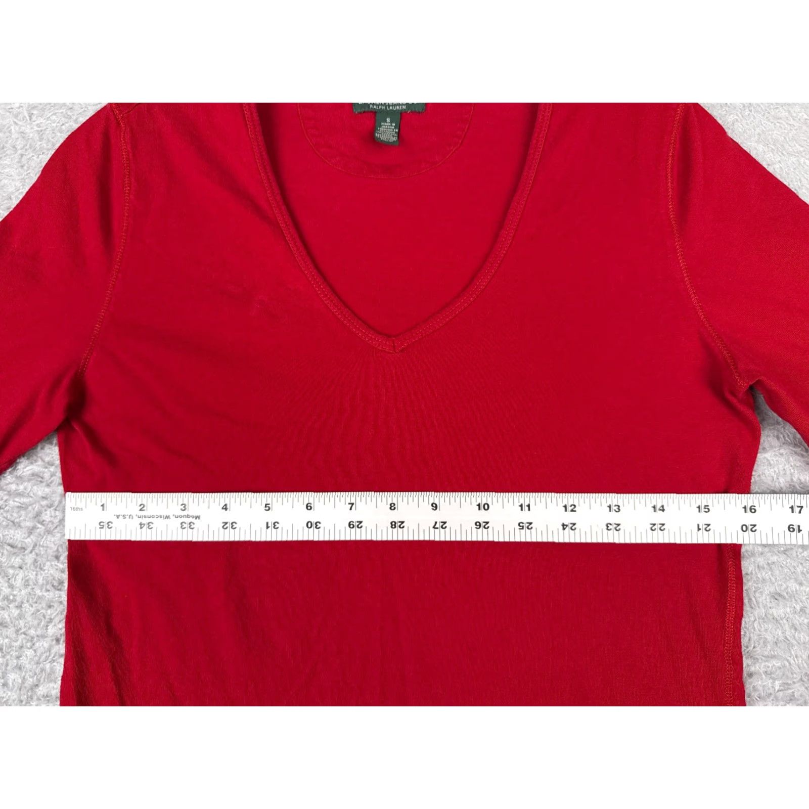 CO Lauren Jeans Co Shirt Women Small Red Long Sleeve Cotton V-Neck Size S / US 4 / IT 40 - 7 Thumbnail