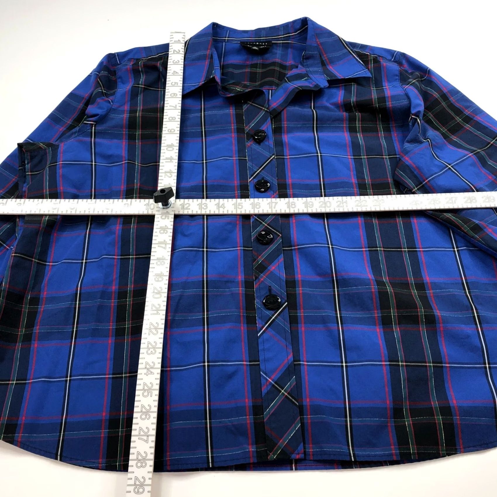Vintage Foxcroft Plaid Shirt Blue 24W Long Sleeve Button-Up Womens Plus Shaped Wrinkle Free Casual Ready to Wear Size 4XL / US 24-26 - 5 Thumbnail