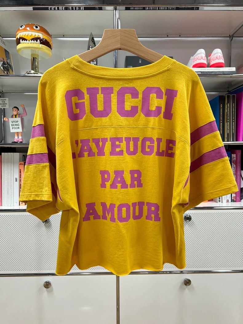 Gucci Gucci Yellow digital letter print contrast stripe short-sle Size US M / EU 48-50 / 2 - 2 Thumbnail