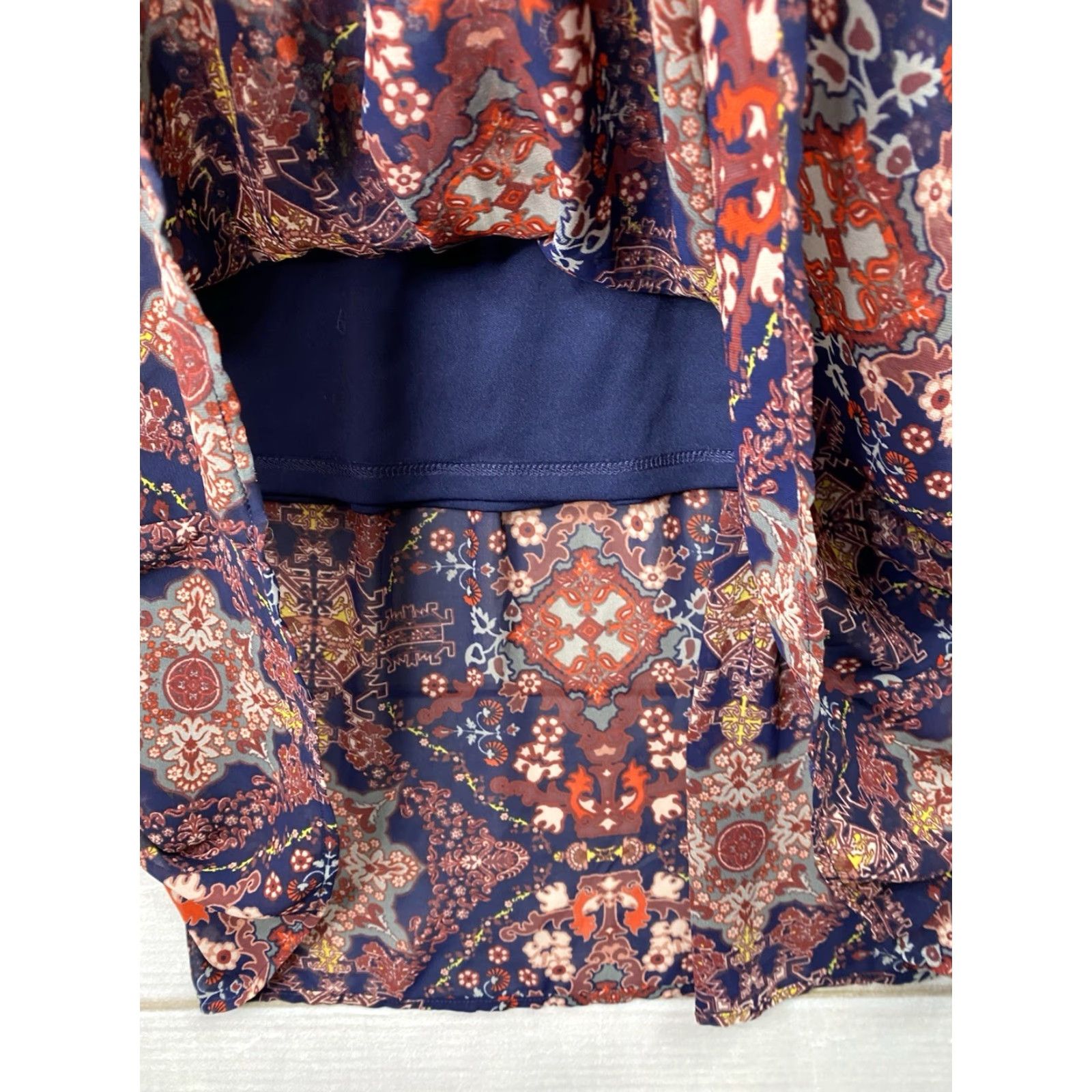 Vintage Xhilaration Dress XL Blue Floral Cold Shoulder Chiffon Lined Smocked Waist Boho Dress Size XL / US 12-14 / IT 48-50 - 7 Thumbnail