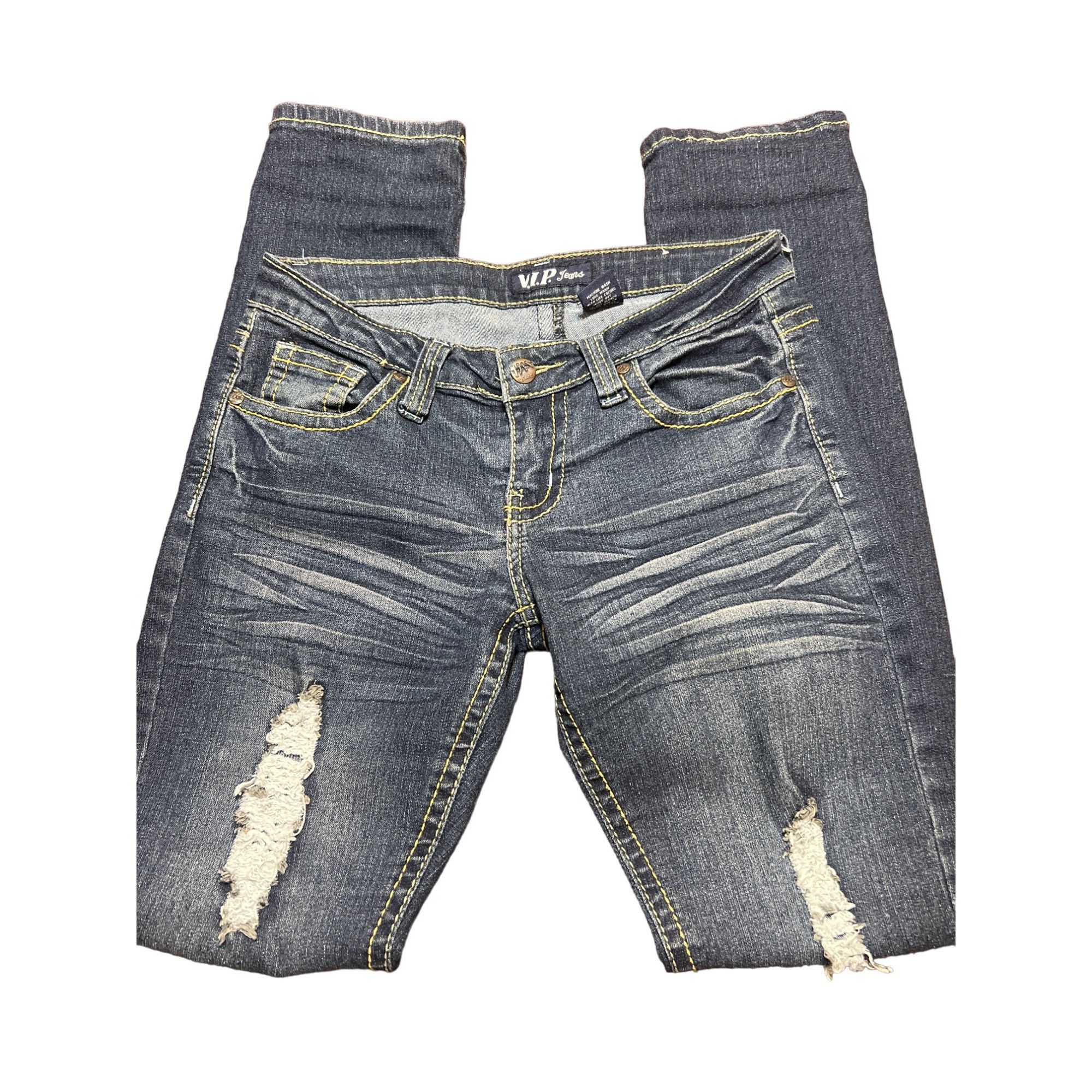 Other VIP Skinny Blue Jeans Distressed Embroidered Back Pockets Si Size 28" / US 6 / IT 42 - 2 Thumbnail