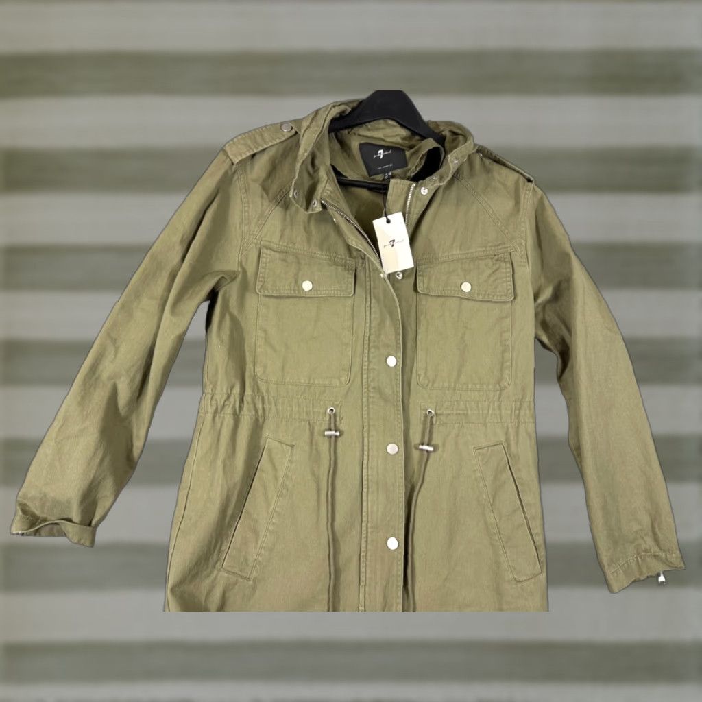 7 For All Mankind VINTAGE? No — 7 For All Mankind Military Parka Jacket Womens M Army Green Hooded Full Zip Snap NWT Size M / US 6-8 / IT 42-44 - 1 Thumbnail