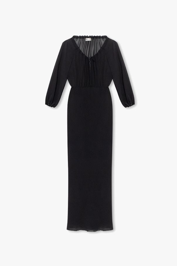 Saint Laurent Paris o1s1wg111124 Long Dress in Silk Georgette in Black Size XS / US 0-2 / IT 36-38 - 1 Thumbnail