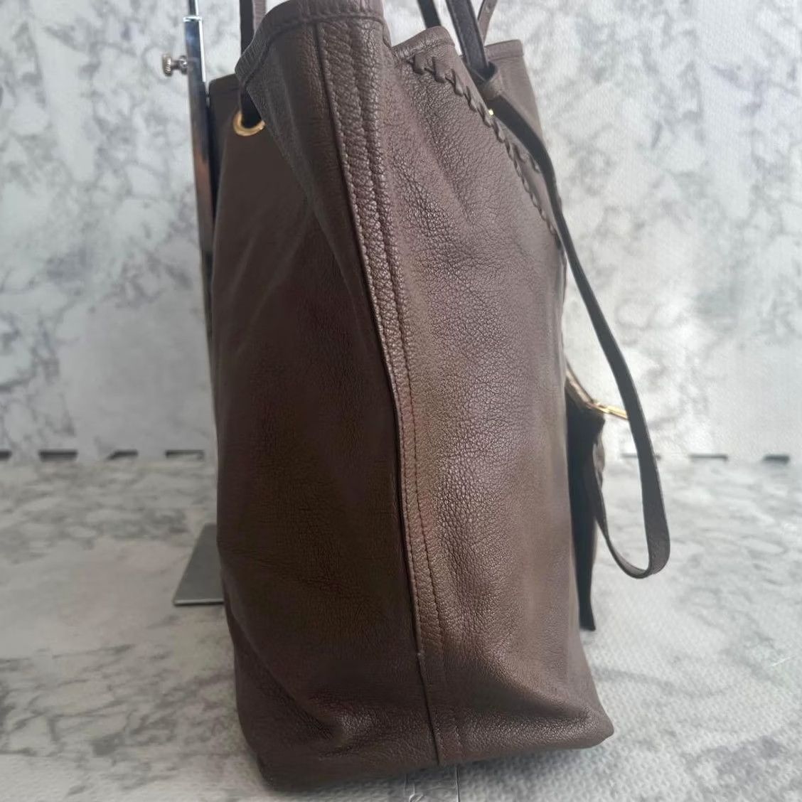 Yves Saint Laurent Yves Saint Laurent Brown Gold Leather Tote Shoulder Bag Reversible with Pouch Size ONE SIZE - 6 Thumbnail