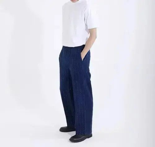 High Sport Japanese Blue Indigo Dye Striped Sashiko Pants Size US 32 / EU 48 - 4 Thumbnail