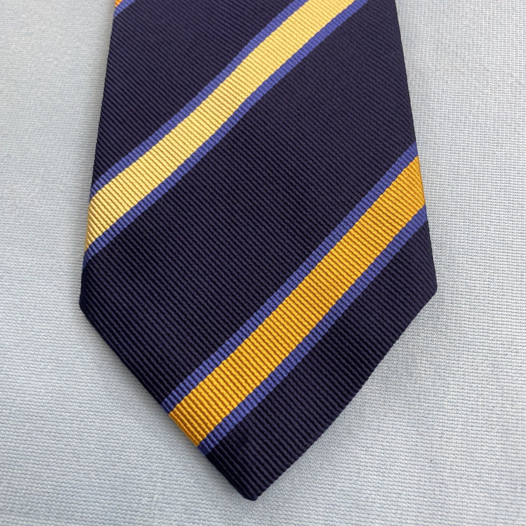 Vintage Ben Silver Silk Repp Tie 3.7x61" Long Blue Gold Yellow Stripe Vtg Money Capsule Men Tie Silk Business Executive Capsule Necktie Mens Size ONE SIZE - 3 Thumbnail