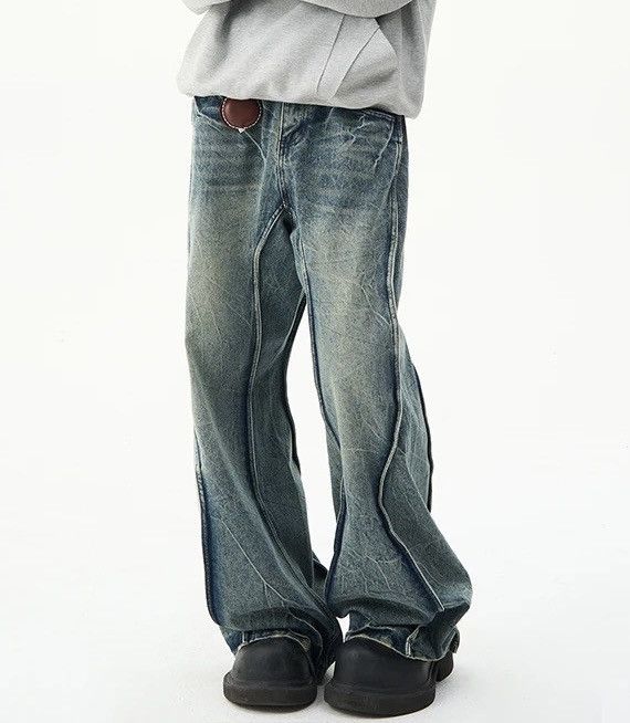 Image of Distressed Denim x Jean Y2K Washed Faded Loose Baggy Jeans in Blue, Men's (Size 31)