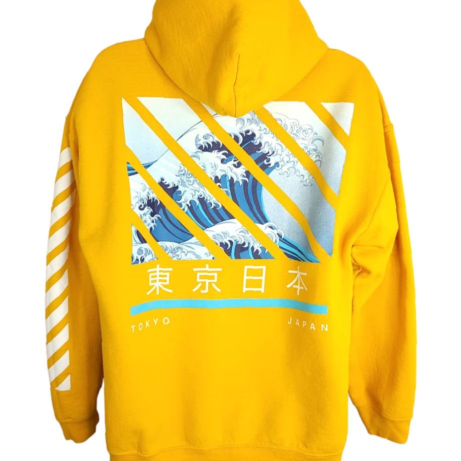 Gildan Gildan Toko Japan Sweatshirt Hoodie Mens Large Pullover Yellow Great Wave Art Hoodie Mens Large Yellow Pullover Size US L / EU 52-54 / 3 - 3 Thumbnail