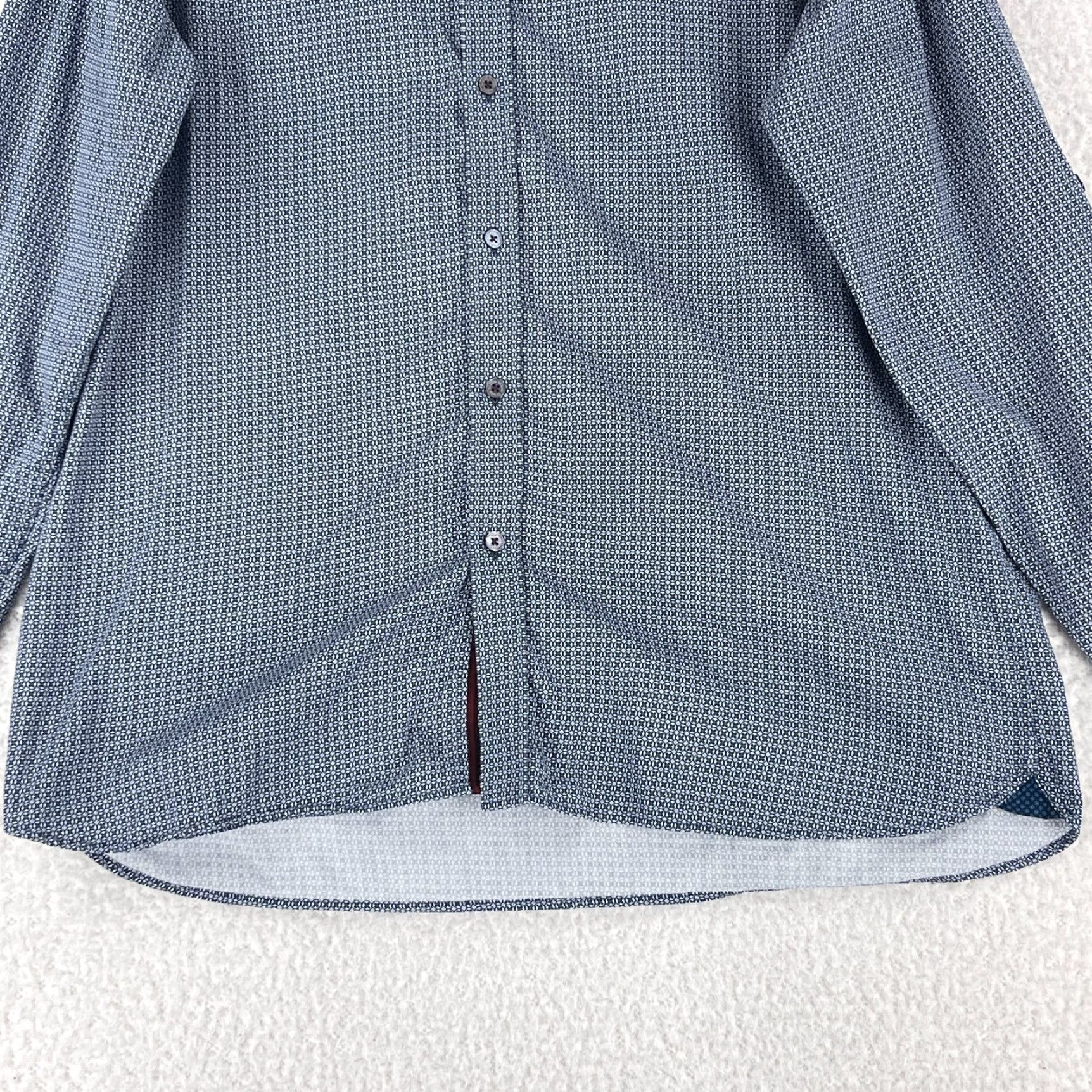 Ted Baker Ted Baker London Geometric Print Button-Down Dress Shirt Mens Long Sleeve XL Blue Geometric Print Dress Shirt Mens XL Blue Ted Baker London Size 46R - 5 Thumbnail