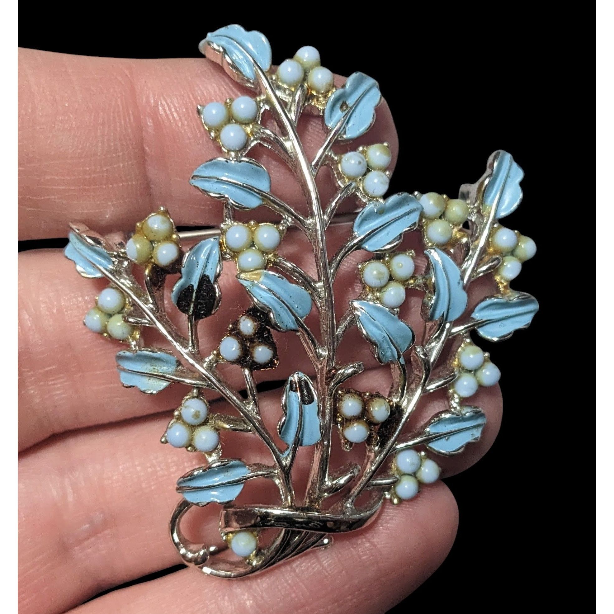 Other Vintage Floral Spray Blue And Silver Tone Brooch Size ONE SIZE - 2 Thumbnail