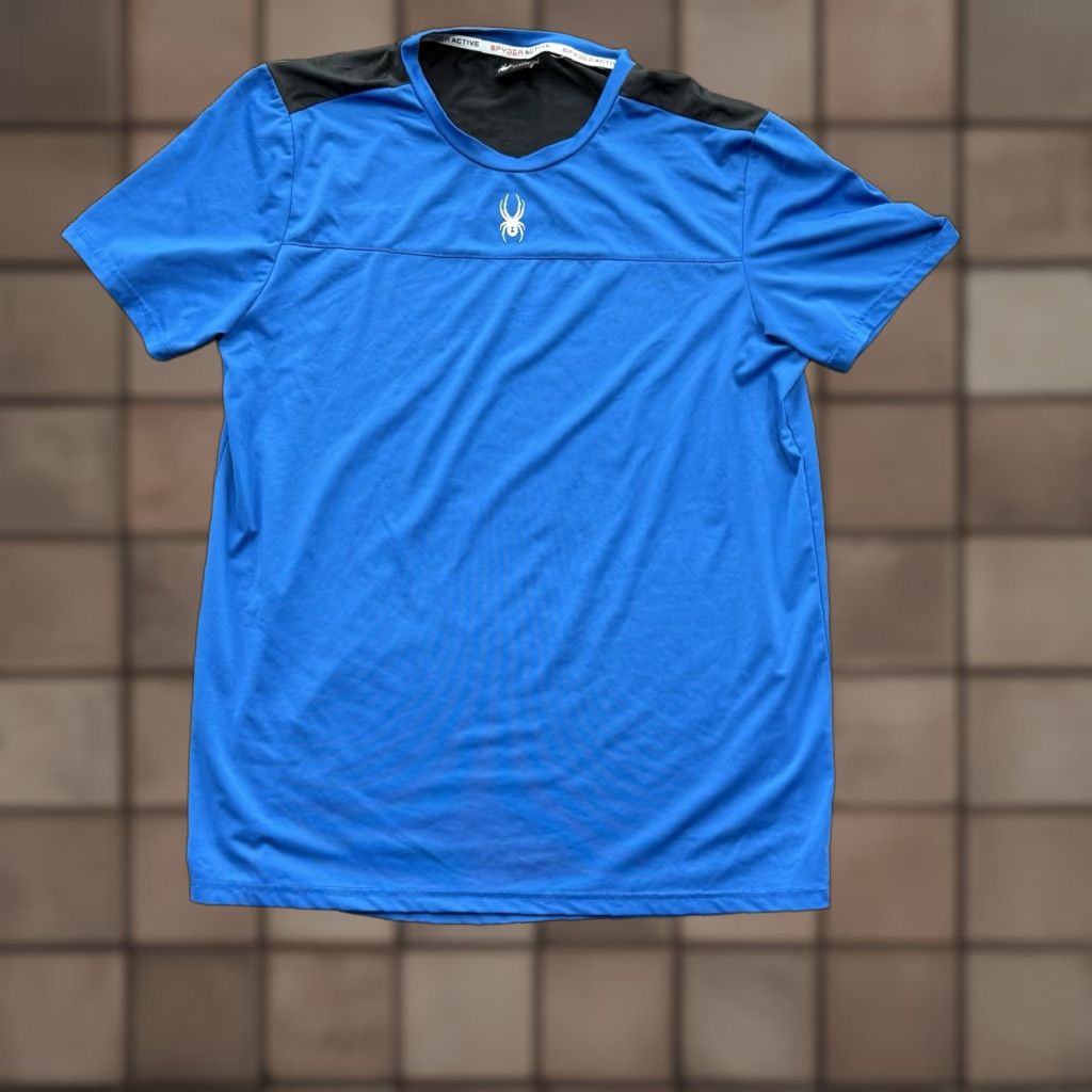Spyder Spyder Activewear Shirt Men L Blue Black Gym Workout Training Lifting Short Sleeve Crew Neck Pullover Logo Breathable Lightweight Athletic Size US L / EU 52-54 / 3 - 1 Thumbnail