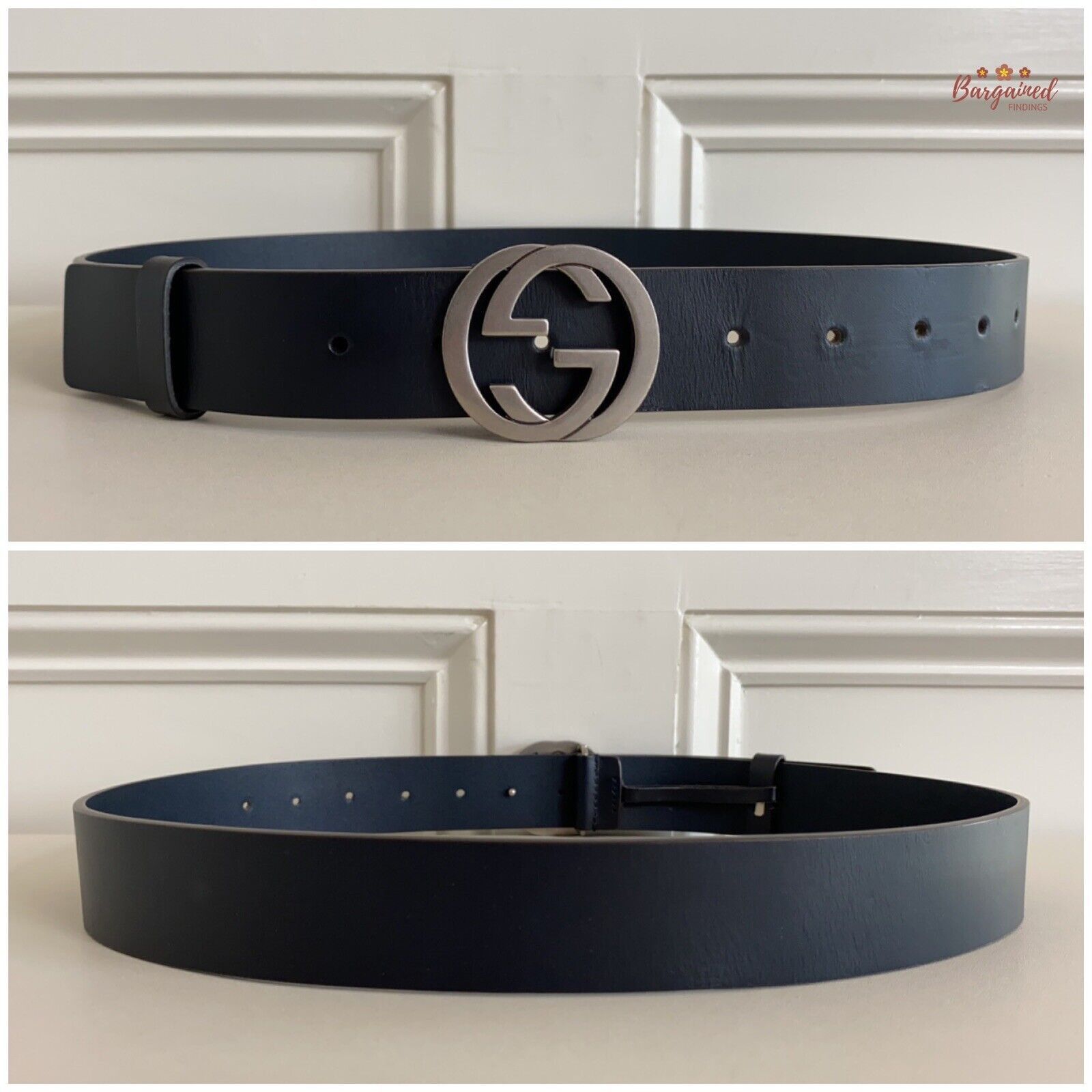 Gucci Gucci Black Leather Silver Interlocking G Buckle Belt Size 32 - 8 Thumbnail