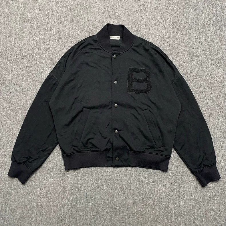 Balenciaga Balenciaga Black B Flocked Chest Black Baseball Jacket 2501 Size US M / EU 48-50 / 2 - 1 Thumbnail