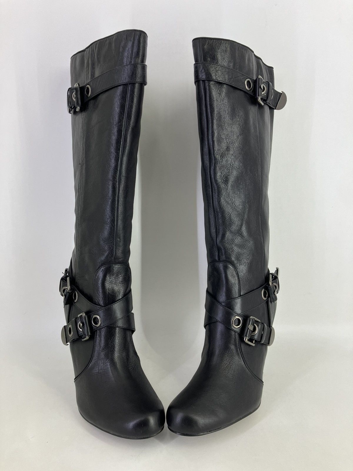 Vintage Black genuine leather 3buckles knee high boots El Dantes Y2K Size US 10 / IT 40 - 5 Thumbnail