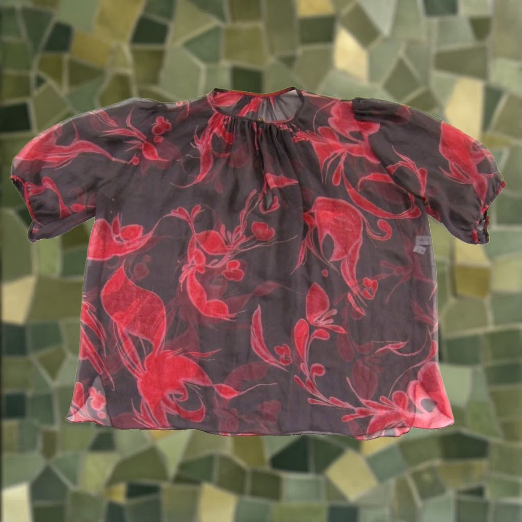 Vintage Megan Park Blouse Shirt Silk Floral Short Sleeve Tunic Pink 100% Silk Women Size 10 Size L / US 10 / IT 46 - 1 Thumbnail