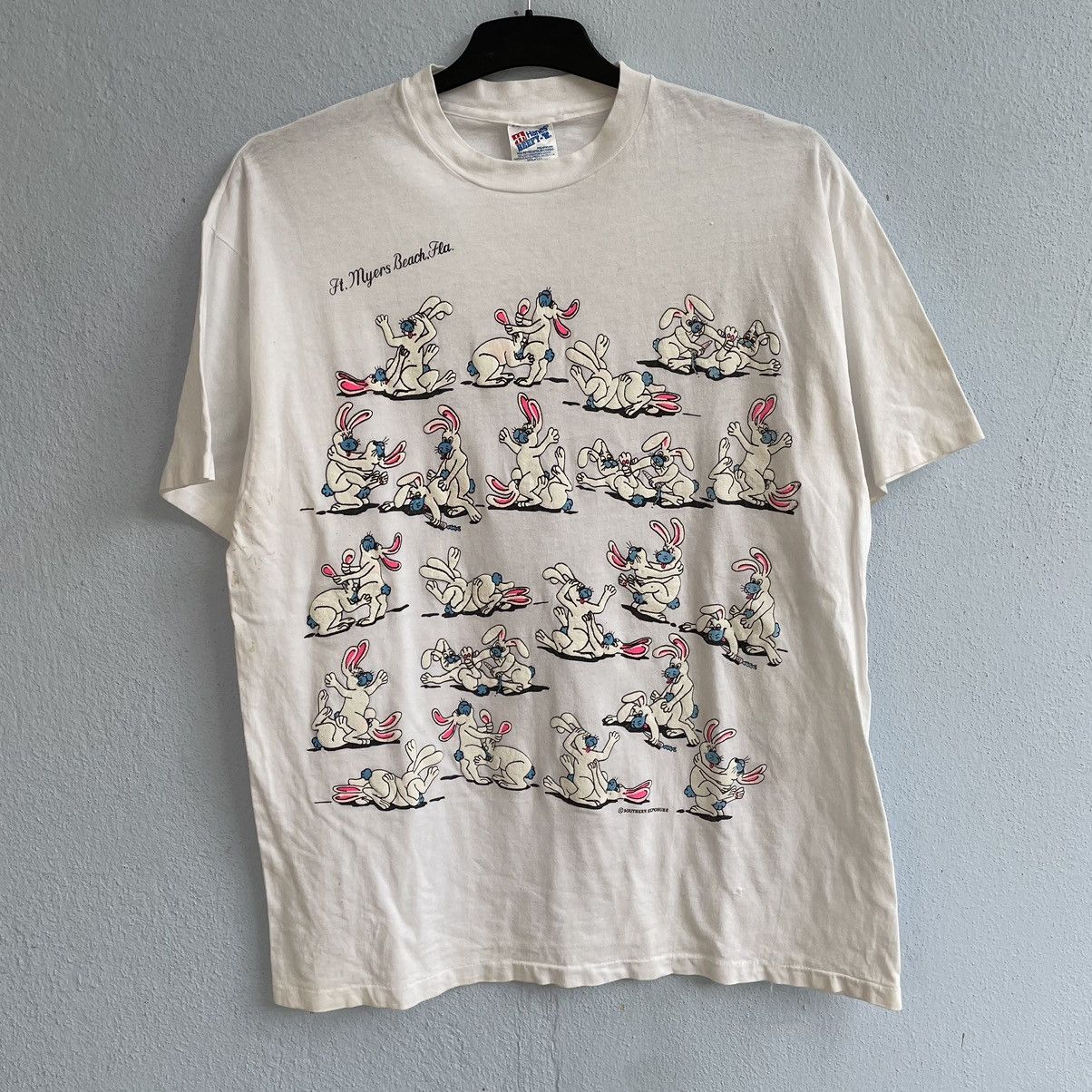 Vintage 90s all rabbit sex postion big size tshirt