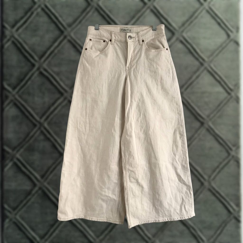 Abercrombie & Fitch Abercrombie & Fitch Jeans Wide-Leg Mid Rise Tall 29 x 28 Tan Cream Denim Cotton Size 24" / US 00 / IT 34 - 1 Thumbnail