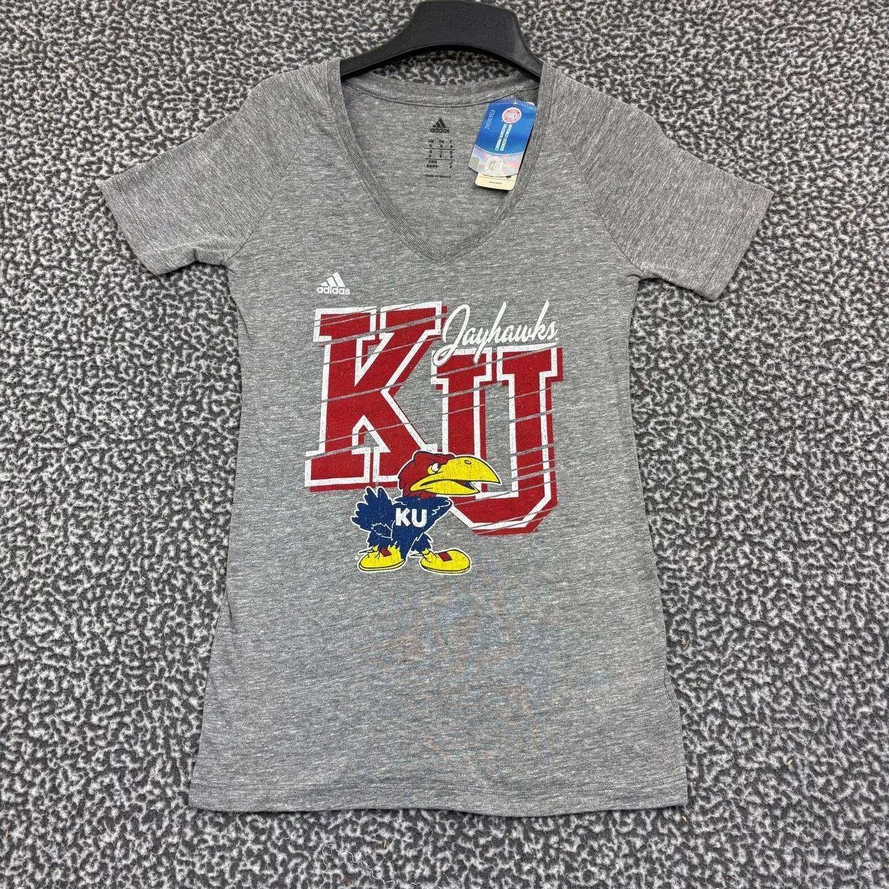 Adidas Kansas Jayhawks Shirt Women Adidas Short Sleeve V-Neck New S Size S / US 4 / IT 40 - 1 Thumbnail