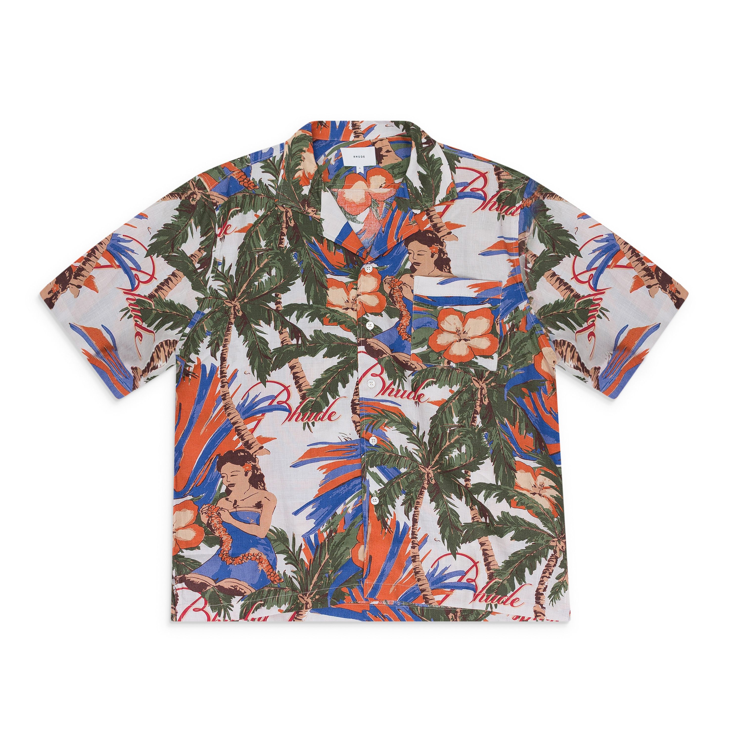 Rhude MULTICOLOR LE FLEUR LINEN BUTTON-DOWN SHIRT SIZE XS