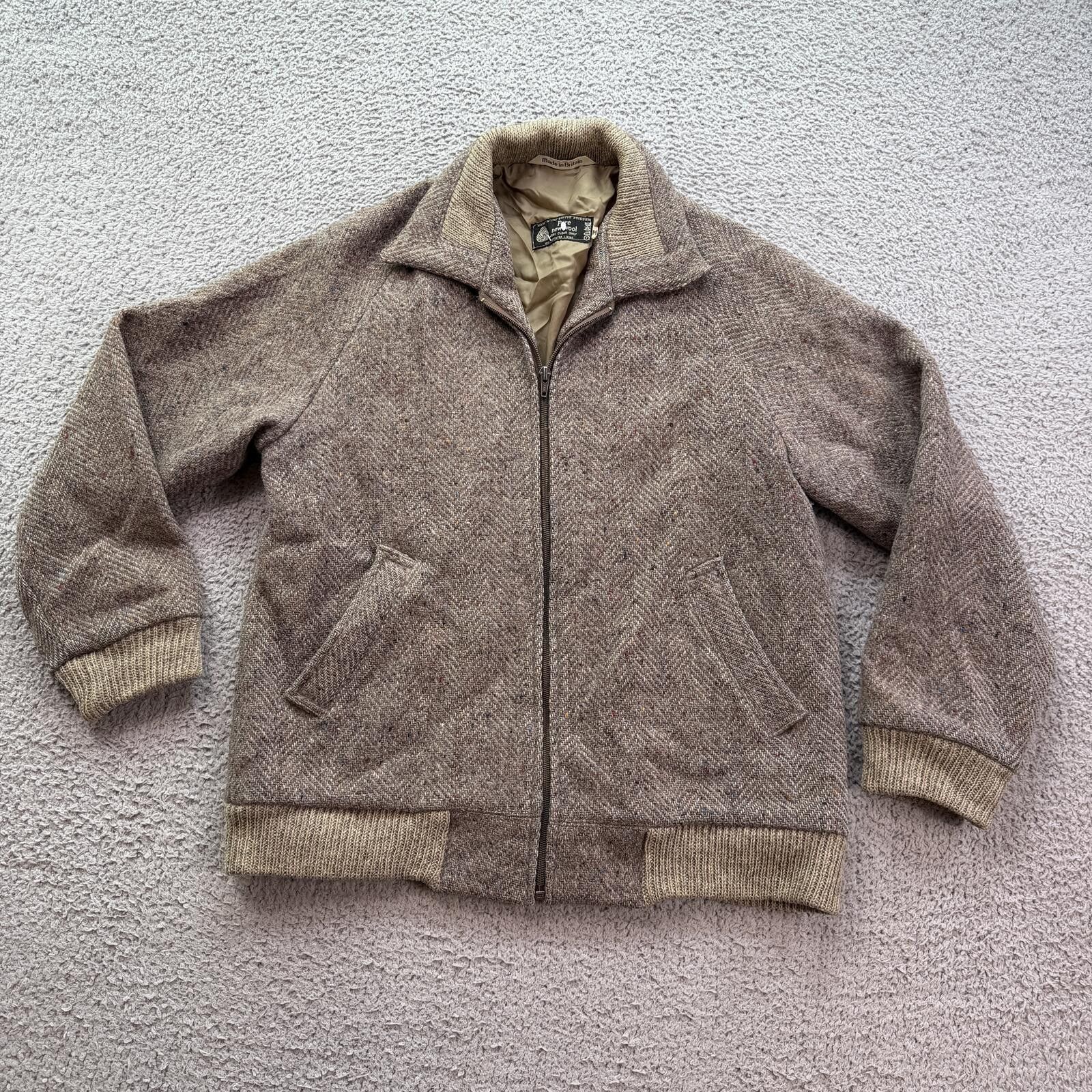 Other Vintage British Pure New Wool Herringbone Bomber Jacket UK M Size US M / EU 48-50 / 2 - 1 Thumbnail