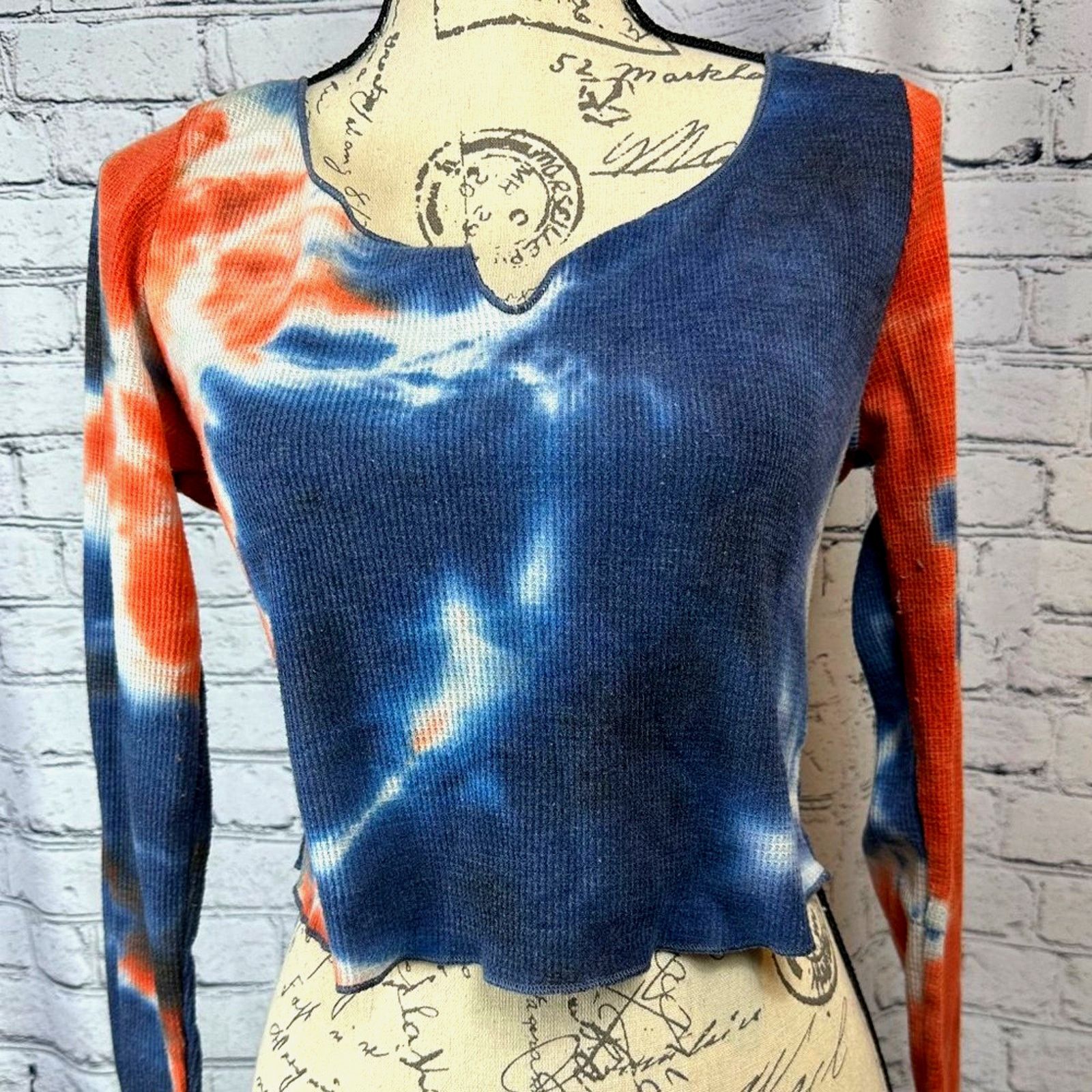 Other All in Favor Tie Dye Waffle Knit Crop Top Multi Color XL Size XL / US 12-14 / IT 48-50 - 2 Thumbnail