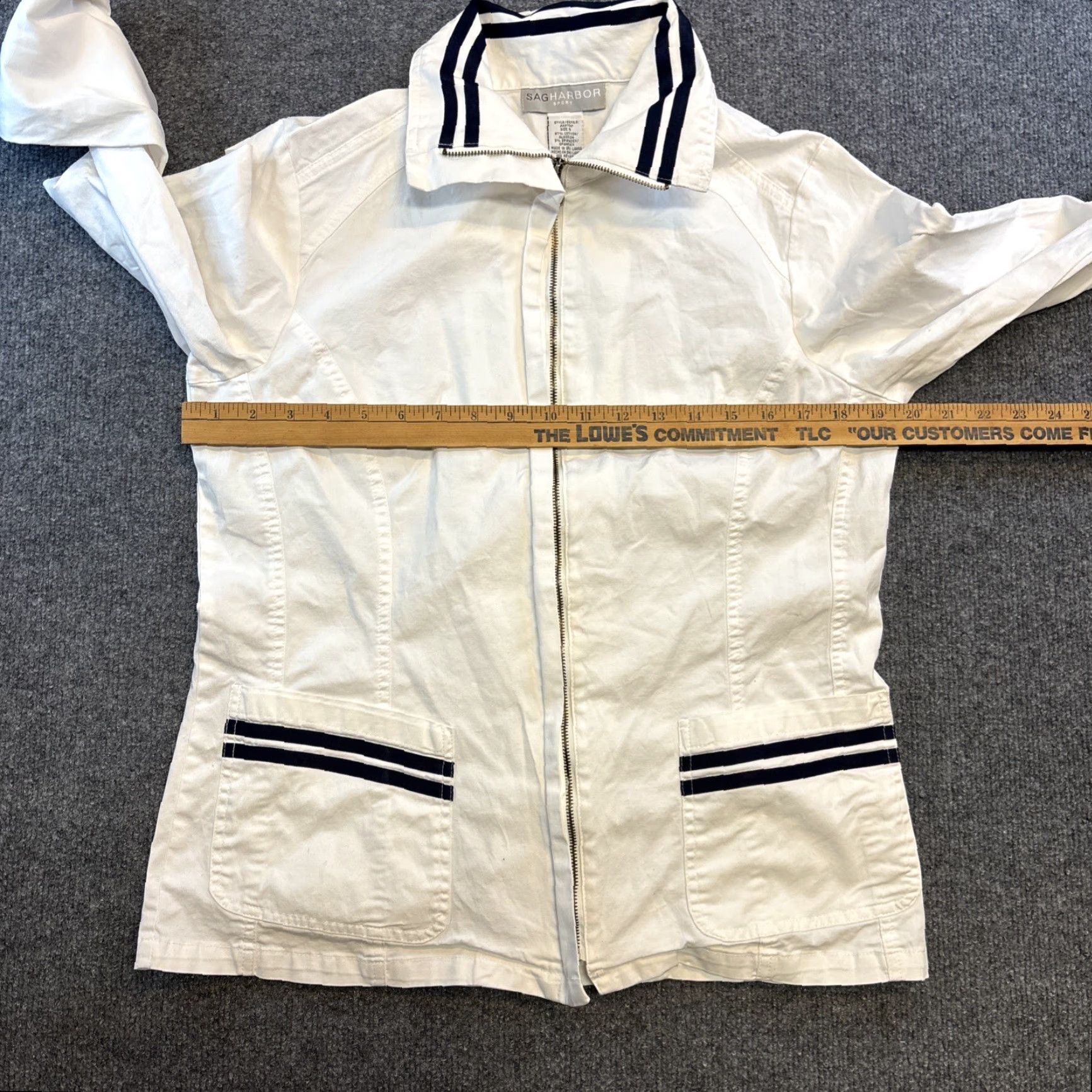 Vintage VINTAGE Sag Harbor Blazer Jacket Navy Blue Nautical Stripe ZIP Front Pockets 8 Women Mens? Size M / US 6-8 / IT 42-44 - 3 Thumbnail