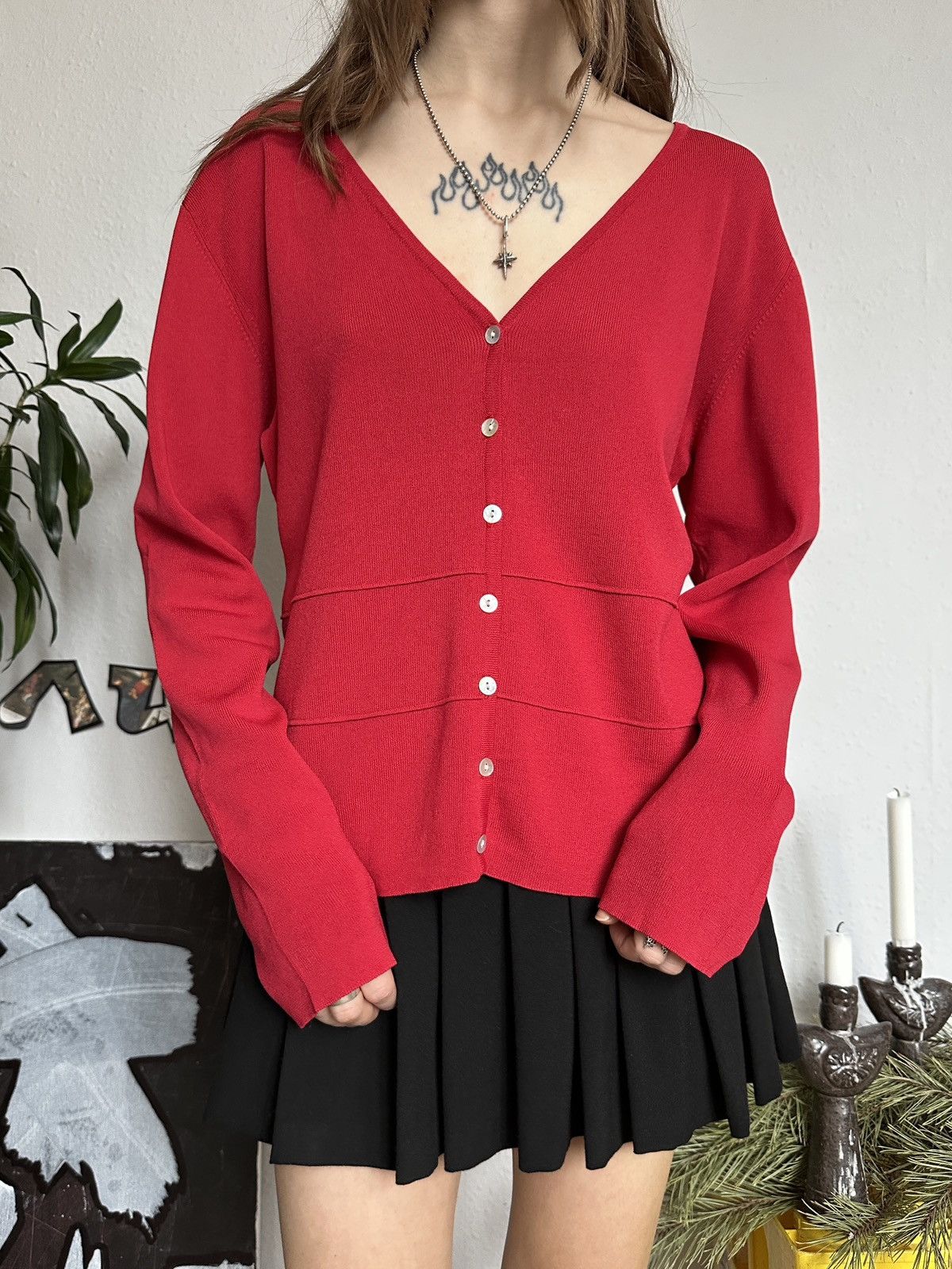 Vintage Cute 90s Zorbe Red Trending Loose Cozy Cardigan Size ONE SIZE - 7 Thumbnail
