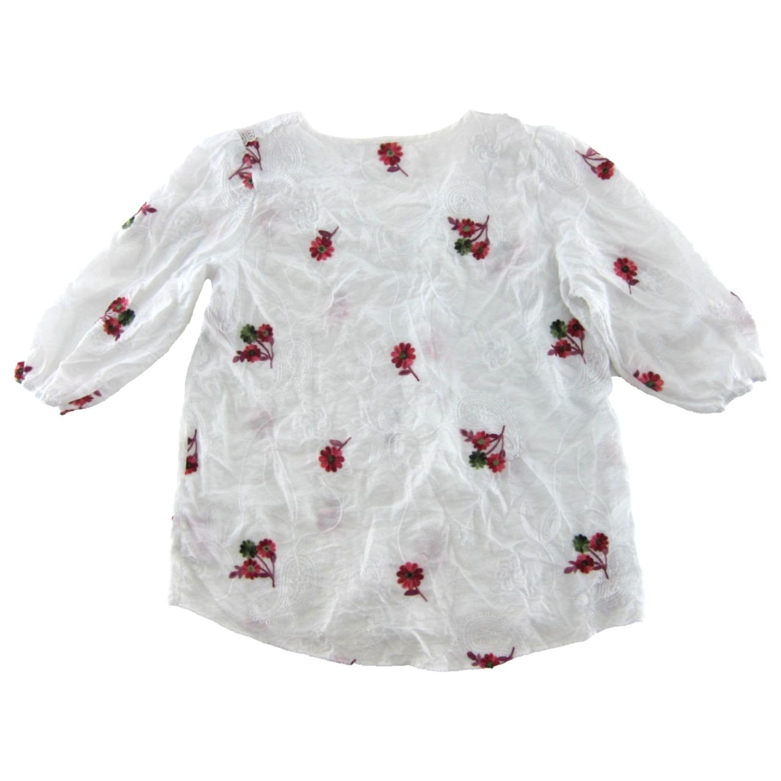 Vintage Kindred Anthropologie Blouse Rayon Embroidered White Pink Floral 3/4 Sleeve 1X Size XL / US 12-14 / IT 48-50 - 2 Thumbnail