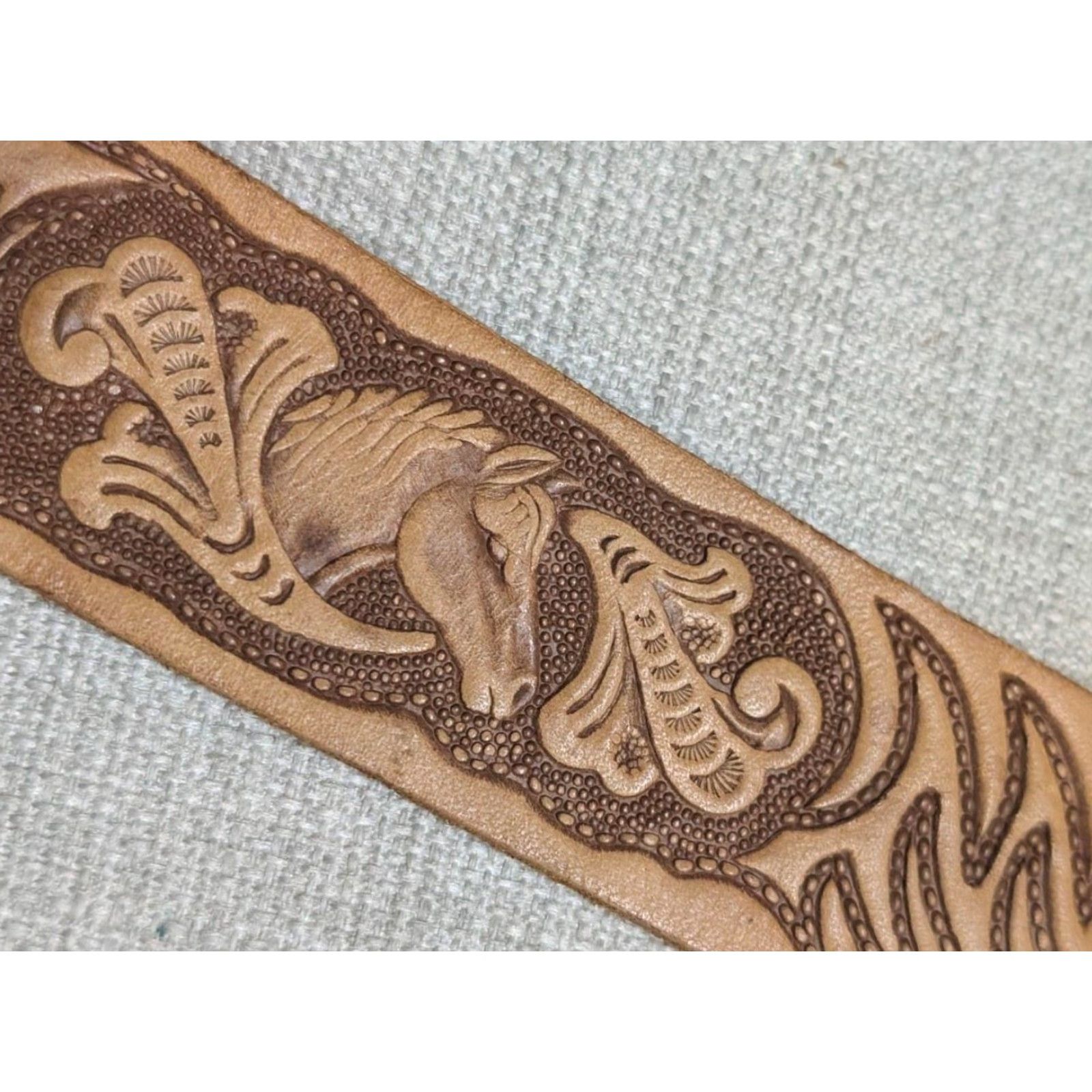 Vintage VINTAGE handcrafted western belt Tooled brown leather 36 belt 1-1/2" buckle WESTERN belt for Men Size 36 - 3 Thumbnail