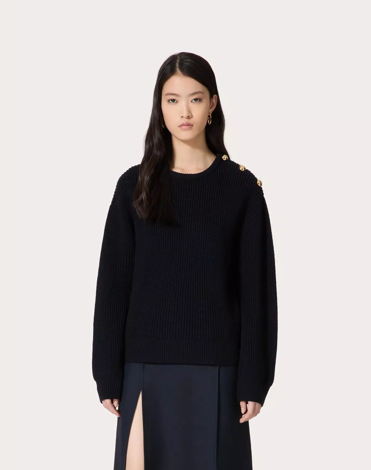 Valentino o1s1wg110426 Wool Jumper in Navy Size L / US 10 / IT 46 - 3 Thumbnail