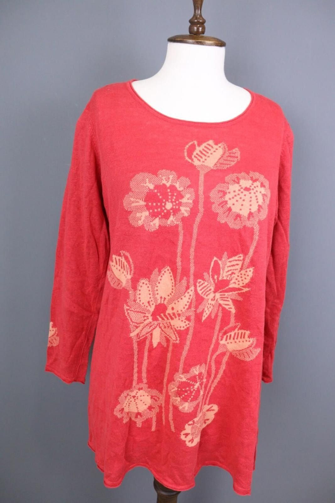 Designer Gudrun Sjoden Red Floral Midi Tunic Sweater Dress Size M Size M / US 6-8 / IT 42-44 - 4 Thumbnail
