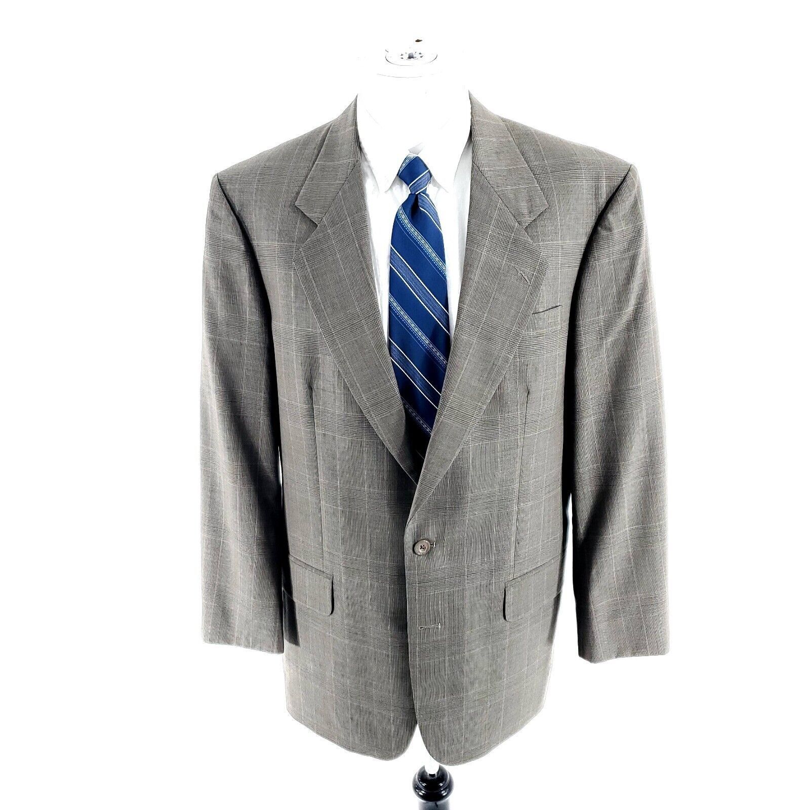 Oscar De La Renta Oscar De La Renta Wool 2 Button Blazer 42L Beige Plaid Green Size 42L - 3 Thumbnail
