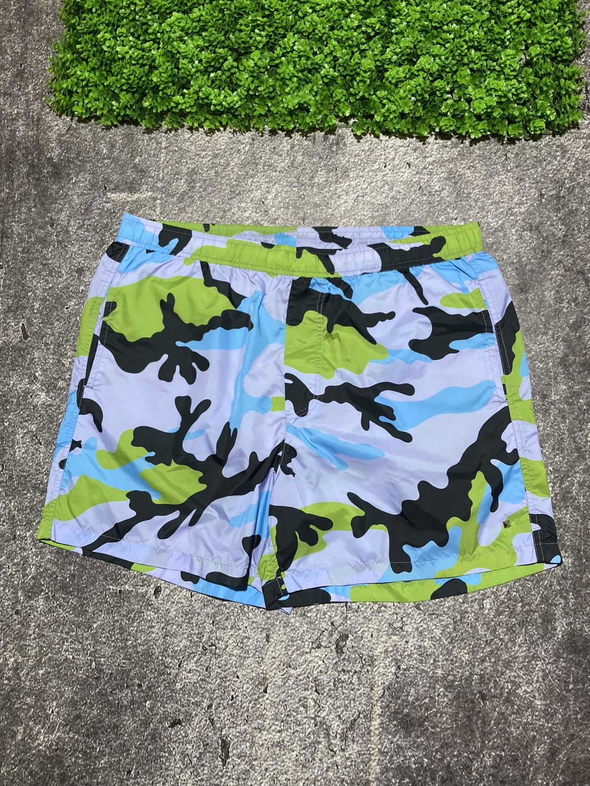 VALENTINO Camouflage Swim Shorts Blue Green Camo Rockstud