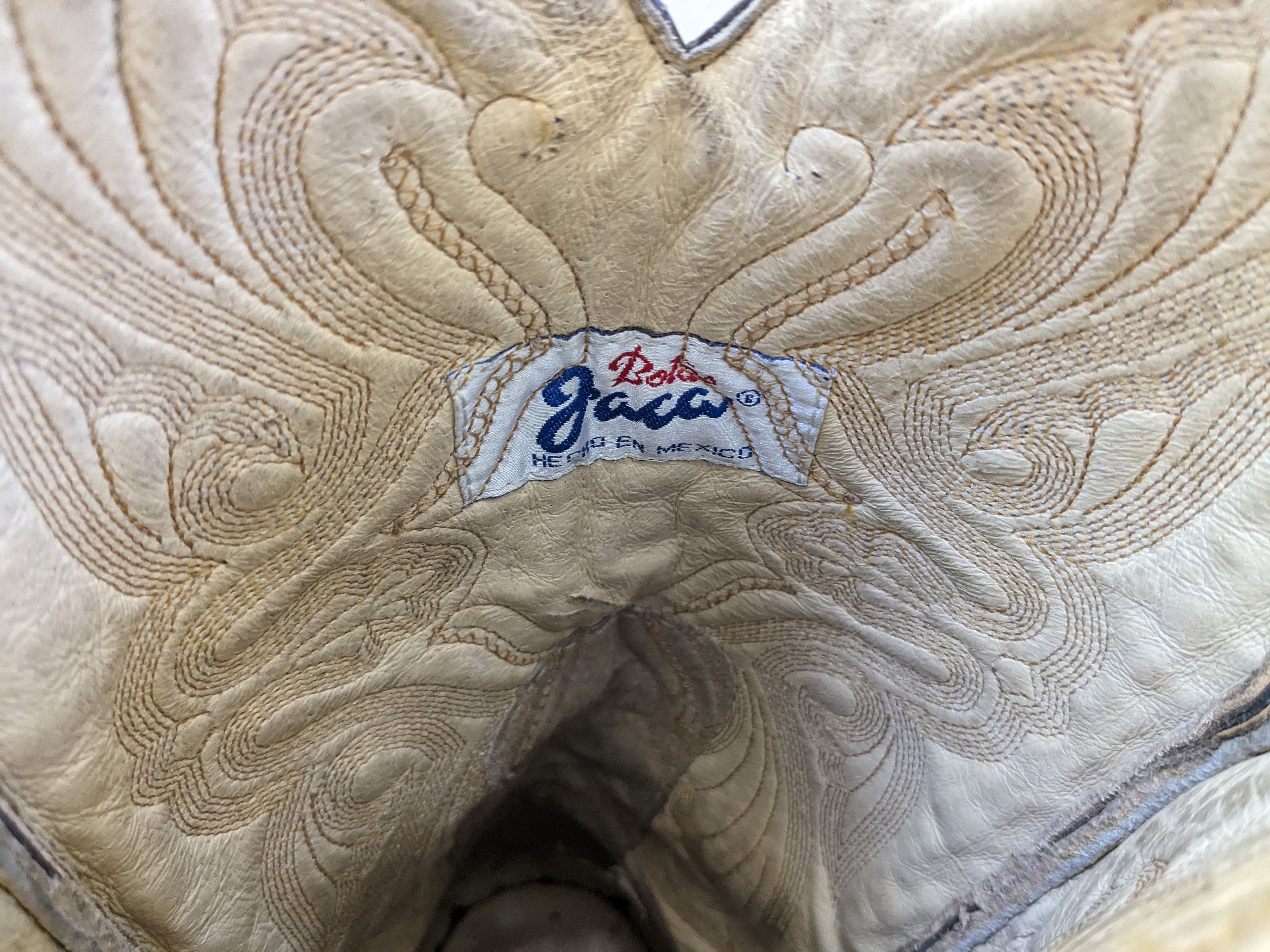 Genuine Leather Vintage Cowboy Boots Beige Leather 10.5 Botas Western Size US 10.5 / EU 43-44 - 5 Thumbnail