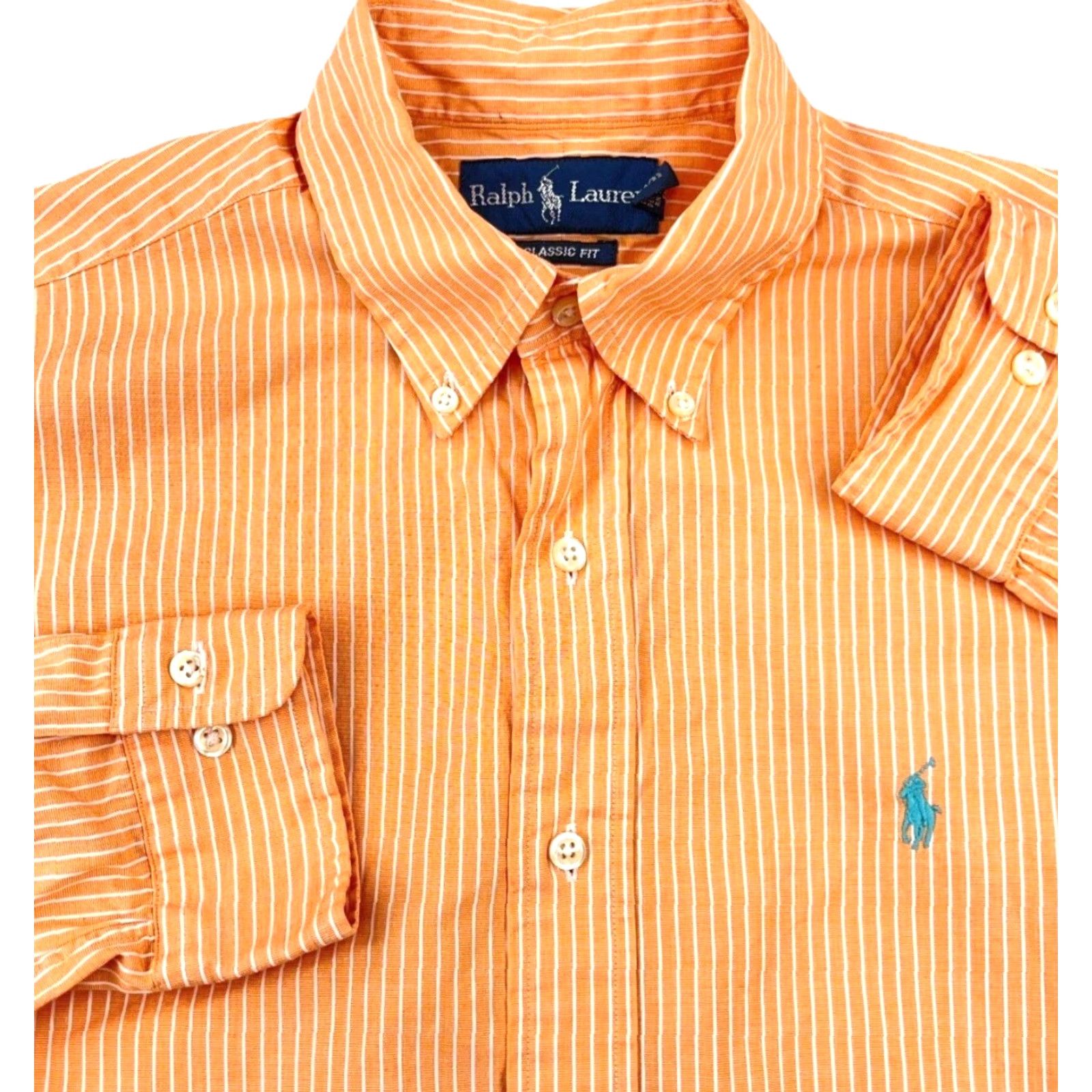 Ralph Lauren Ralph Lauren Shirt Men Button-Up Striped Orange Blue Casual Medium 15 32 Classic Fit Size US M / EU 48-50 / 2 - 2 Thumbnail