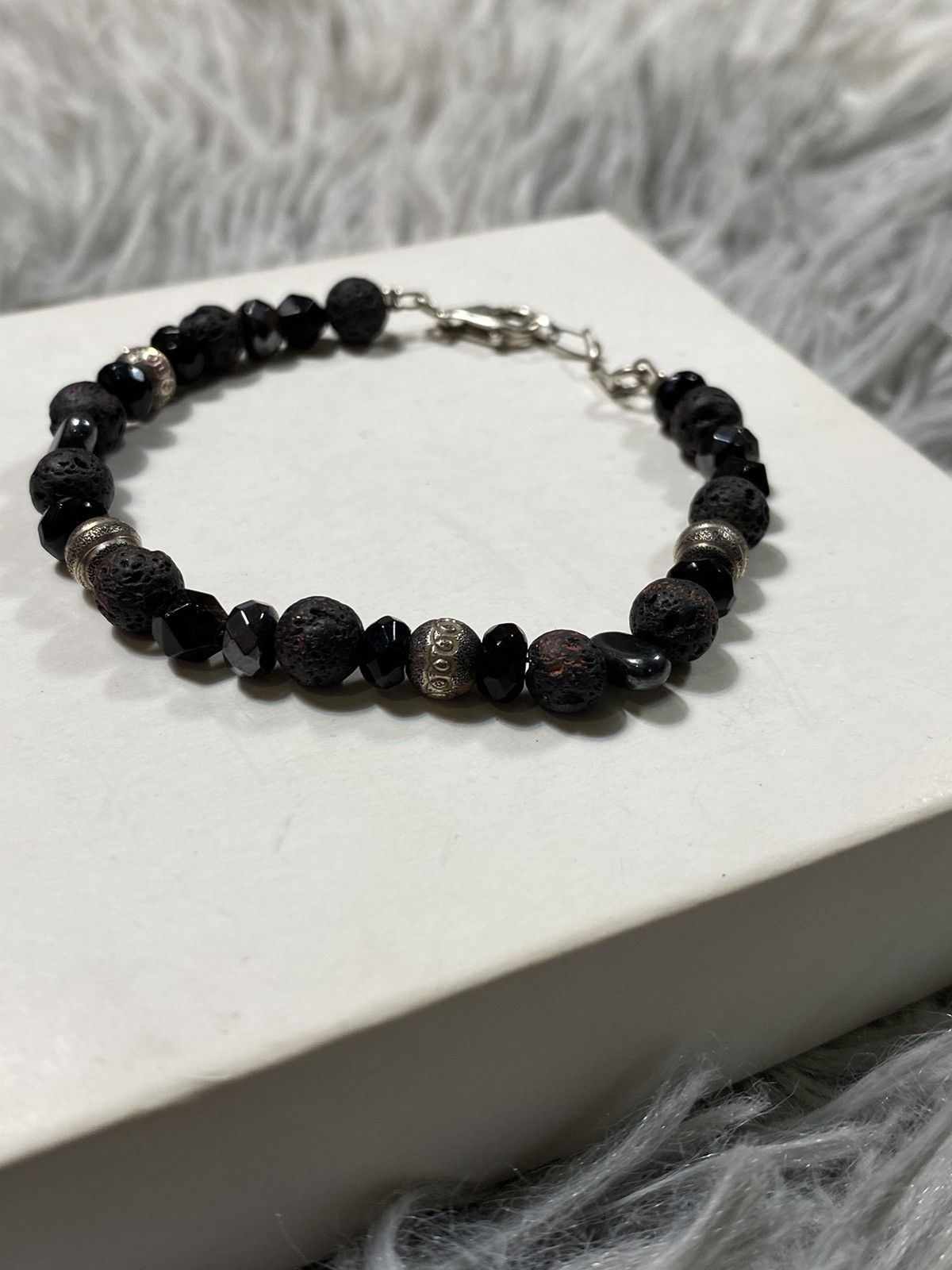 Japanese Brand × Jewelry × Vintage Handmade Lava Stone & Onyx Bracelet with 925 Silver Clasp Size ONE SIZE - 3 Thumbnail