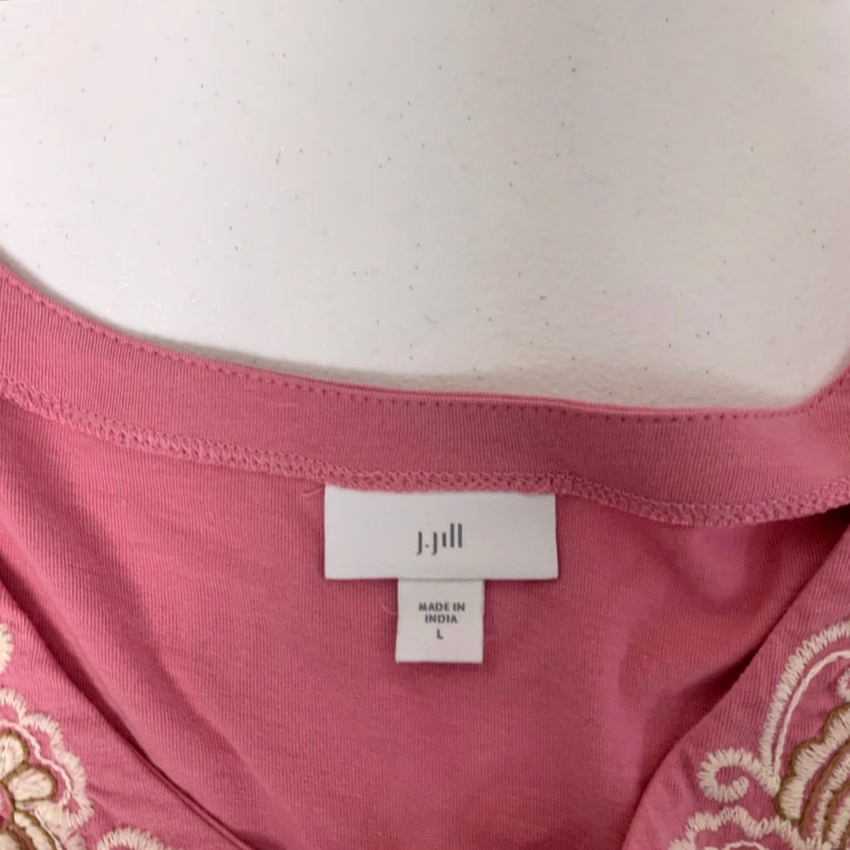 J. Jill J. Jill Womens Large Pink V-Neck T-Shirt Embroidered 3/4 Sleeve Cotton Modal Casual Size L / US 10 / IT 46 - 3 Thumbnail