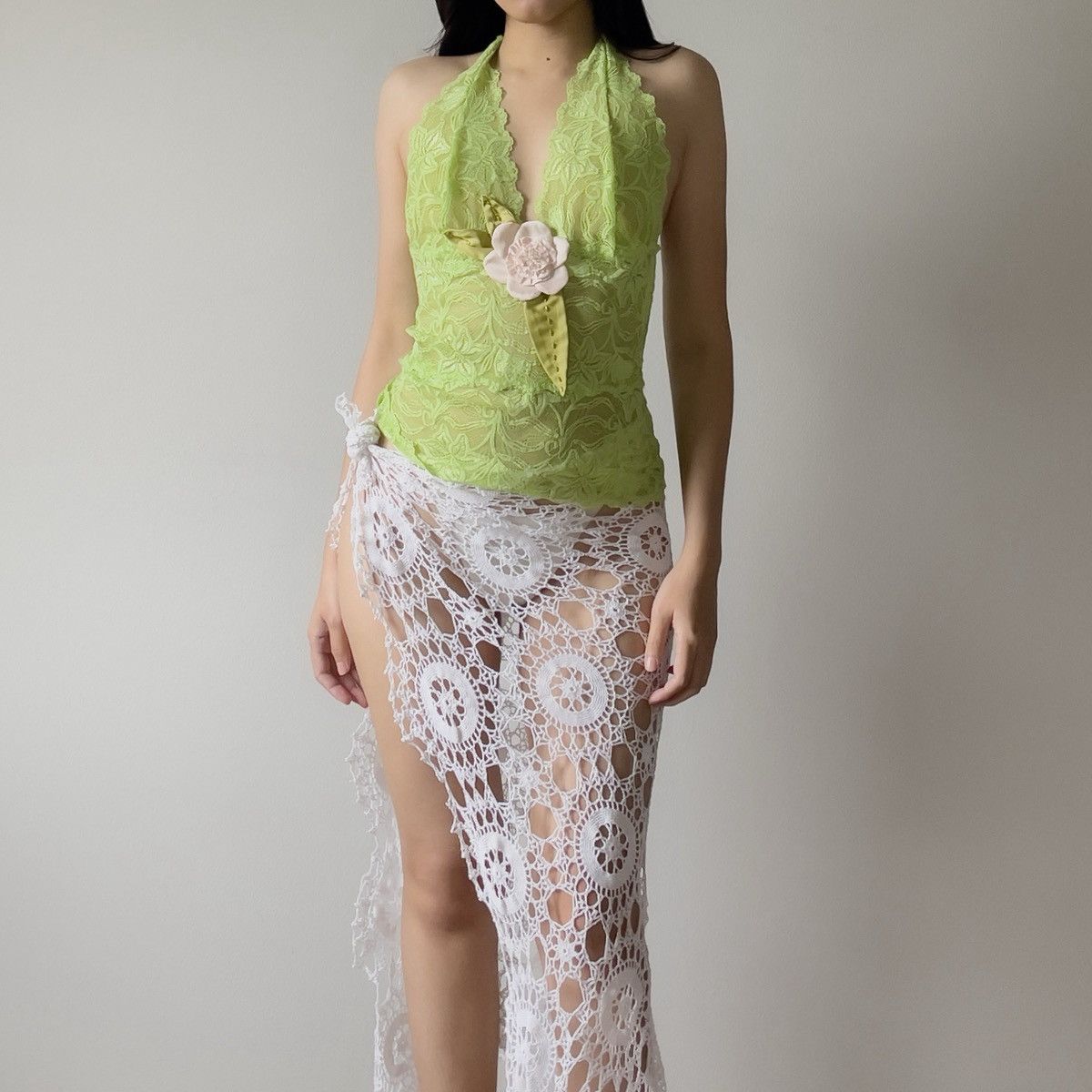 Other Romantic Y2K Lime Green Lace Sheer Halter Camisole (M) Size M / US 6-8 / IT 42-44 - 5 Thumbnail