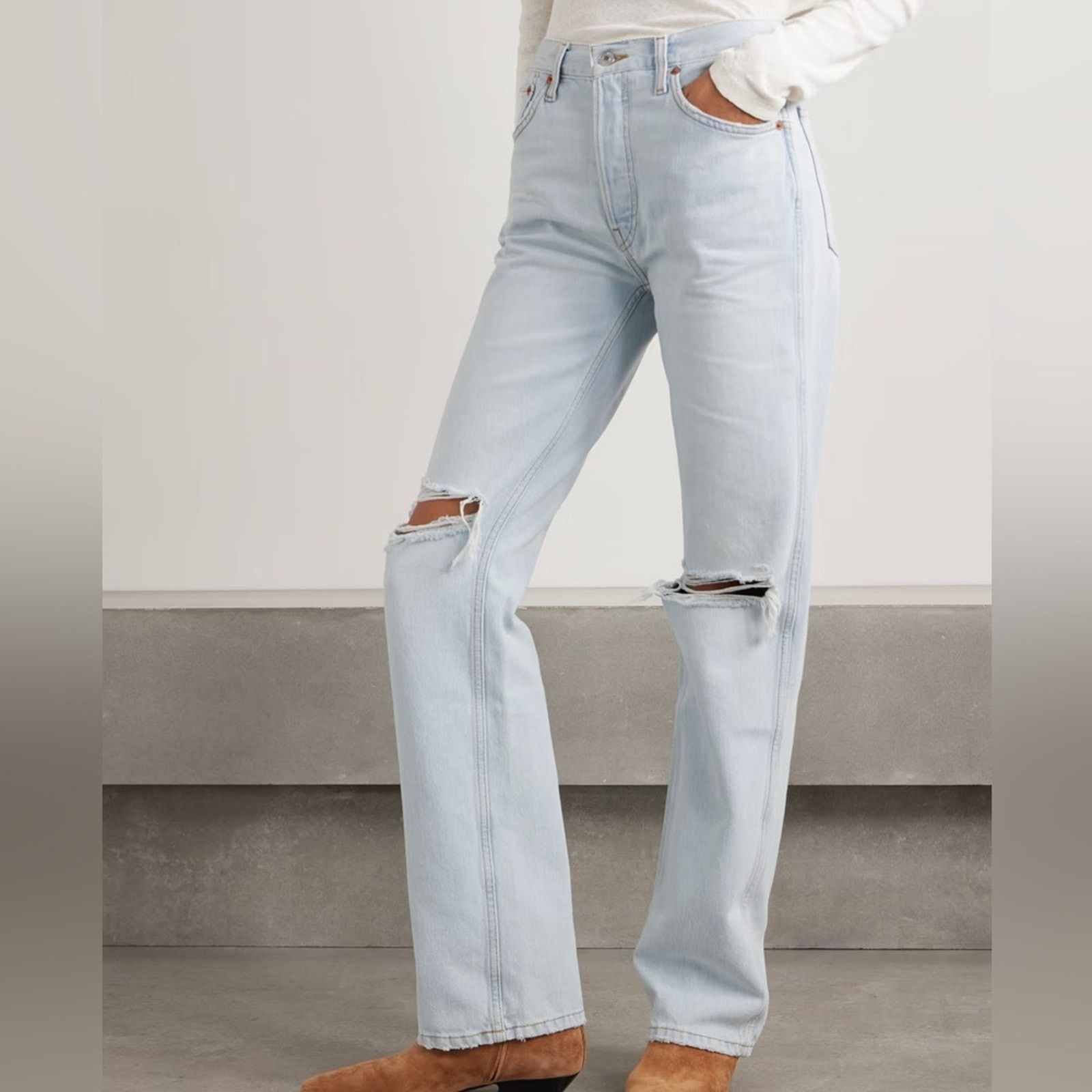 RE/DONE New Re/Done 90s High Rise Loose Bleach Destroy - 25 - $295 Size 25" / US 0 / IT 36 - 3 Thumbnail