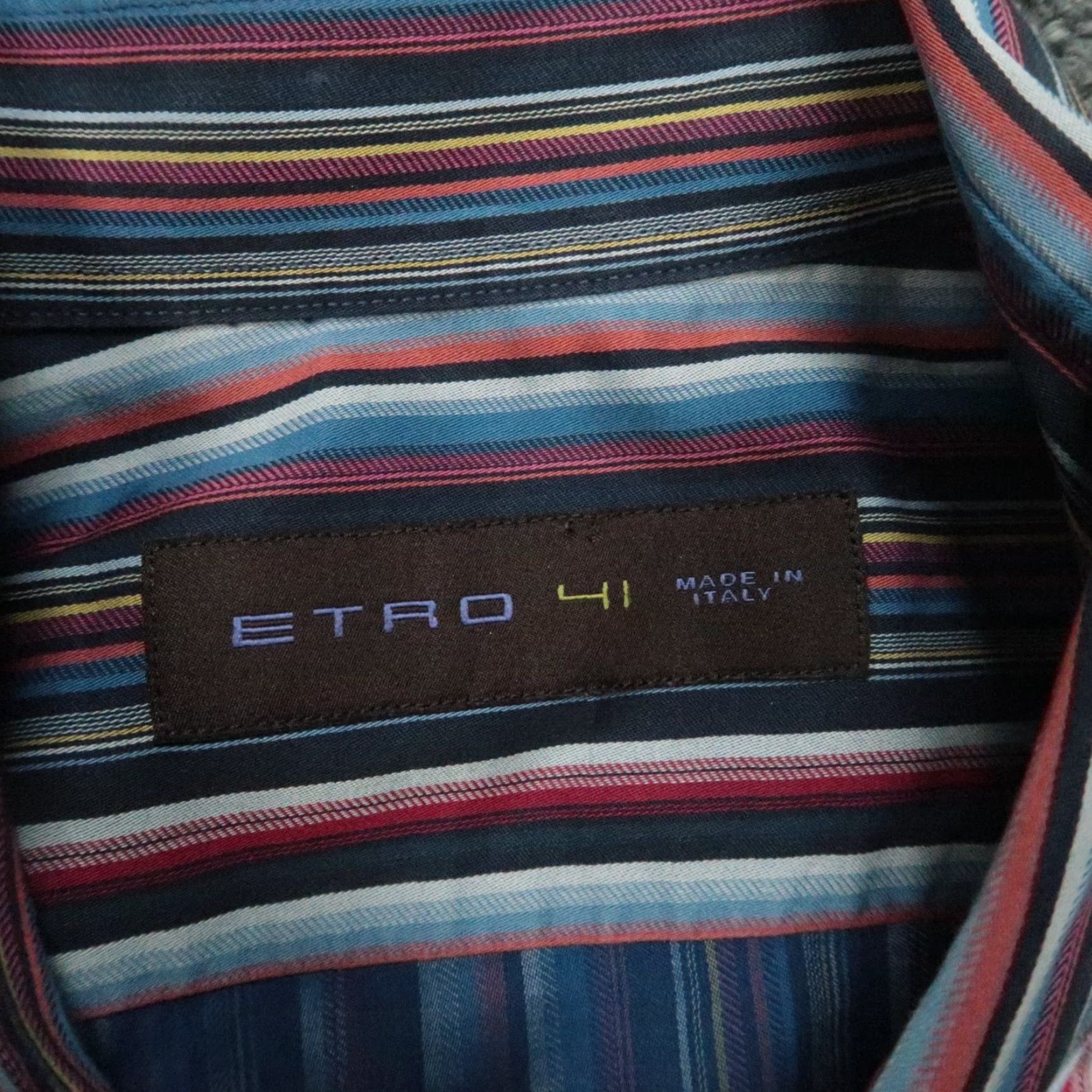 Etro ETRO Slim Striped Button-Up Shirt Mens Large 41 Blue Red Long Sleeve Italy Size US L / EU 52-54 / 3 - 3 Thumbnail