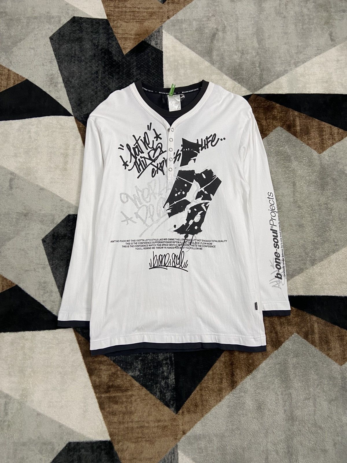 Japanese Brand Vintage B One Soul Grafitti Double Layer Punk Longsleeve Size US M / EU 48-50 / 2 - 1 Thumbnail