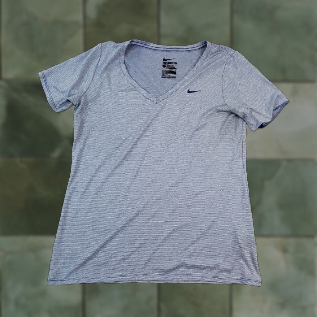 Nike Nike Dri-Fit Shirt Womens Large Blue V-Neck Short Sleeve Logo T-Shirt Size L / US 10 / IT 46 - 1 Thumbnail