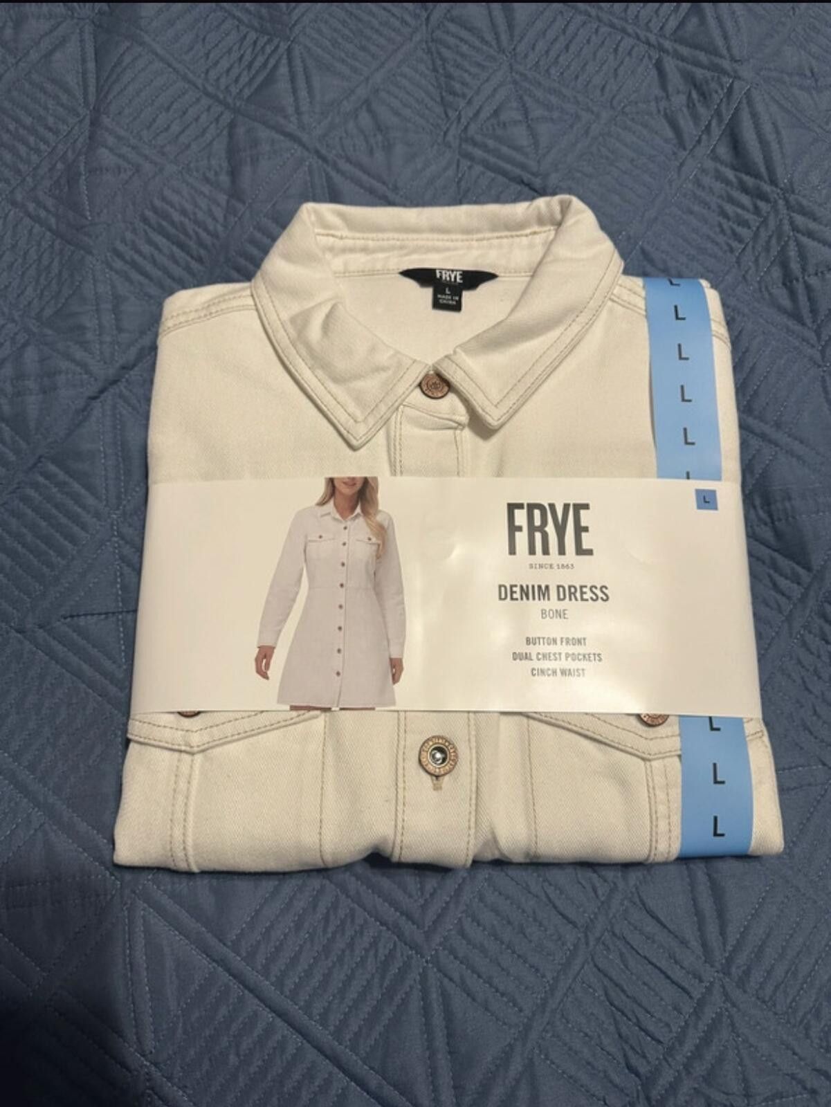 Frye FRYE Bone Denim Dress with Button Front and Cinch Waist, L Size L / US 10 / IT 46 - 2 Thumbnail
